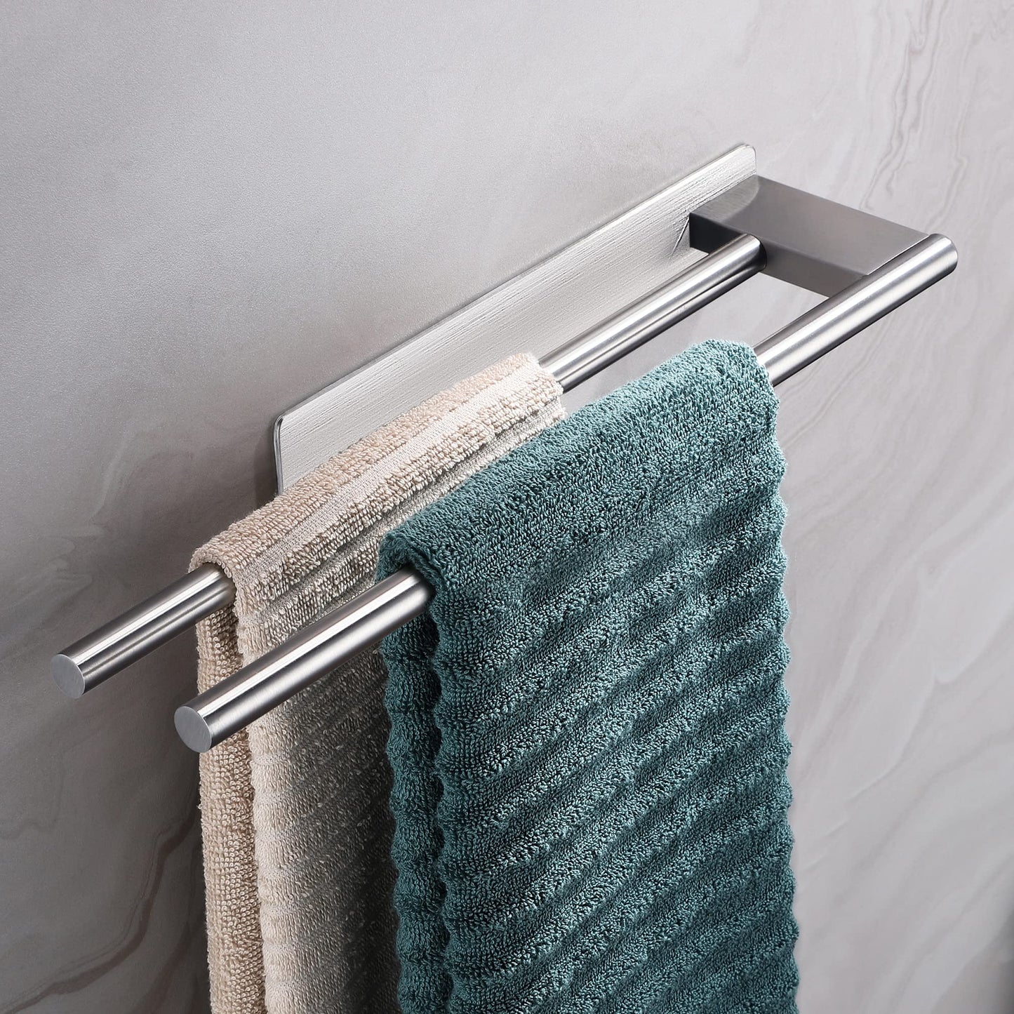 Dvocel towel holder without drilling Double 304 stainless steel towel bar Two-armed Self-adhesive guest towel holder Wall-mounted for bathroom kitchen