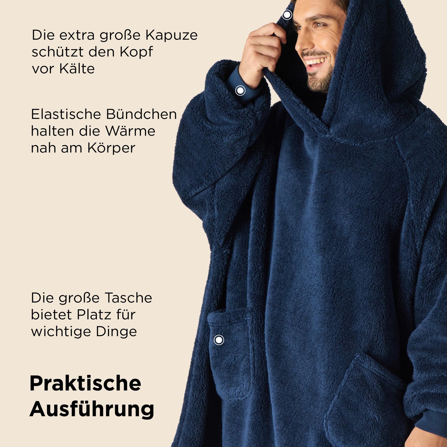 BEDSURE Hoodie Blanket with Sleeves - Cozy Pullover as Gifts for Women - Wearable Blanket for Adults Snuggle Blanket with Sleeves Soft Warm Gifts for Girlfriend Mothers, Blue 95x85 cm