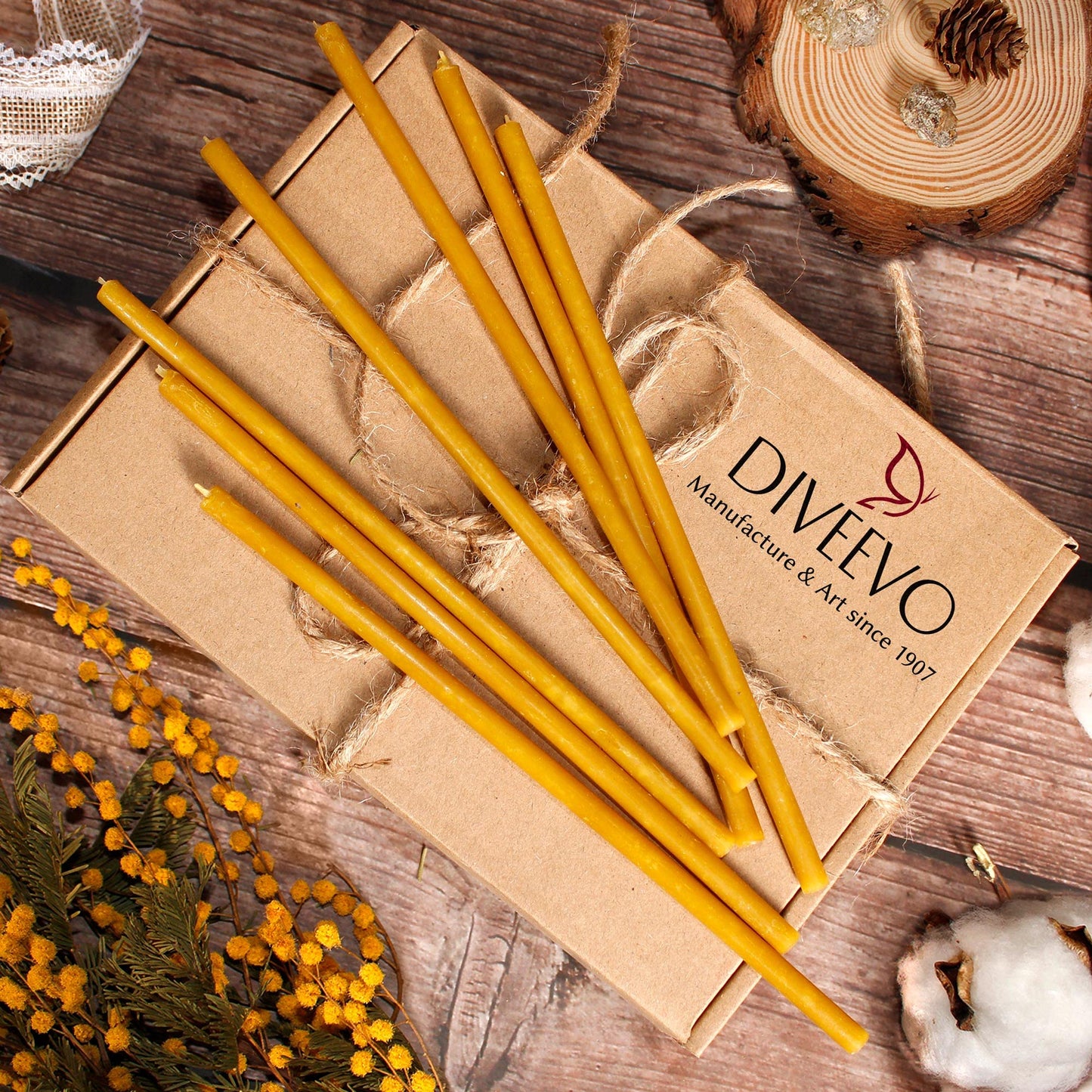 Diveevo Church Beeswax Candles №140 - Amber 350 pcs. I high-quality ritual candles L-16 cm Ø-5.0 mm I 30 min burning time in honey yellow I 1 kg thin candles drip- and smoke-free.