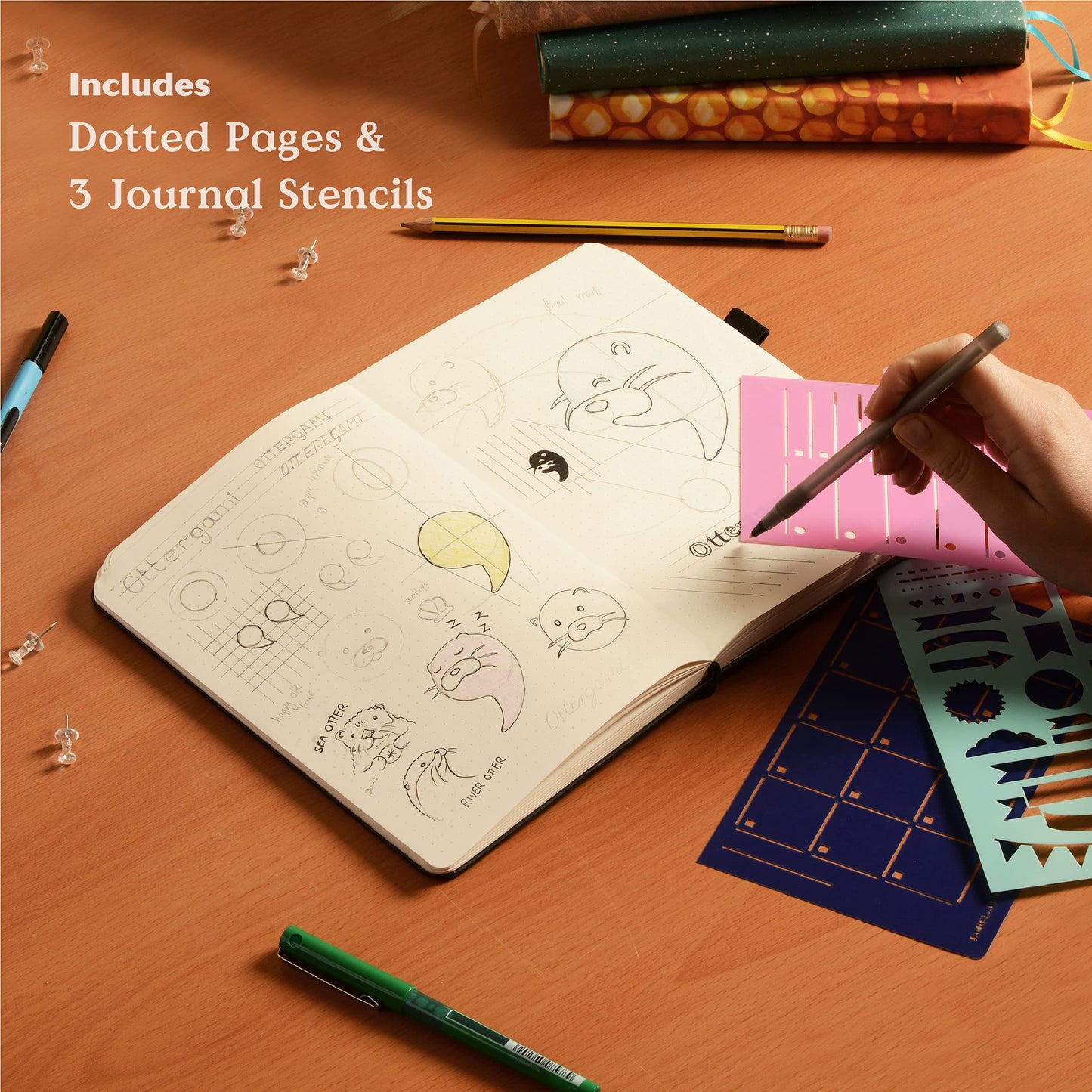 Ottergami Bullet Journal Notebook dotted - High-quality, thick paper with 150 g/m² - The Classic A5 dotted Bullet Journal with pre-printed dots and extra templates.