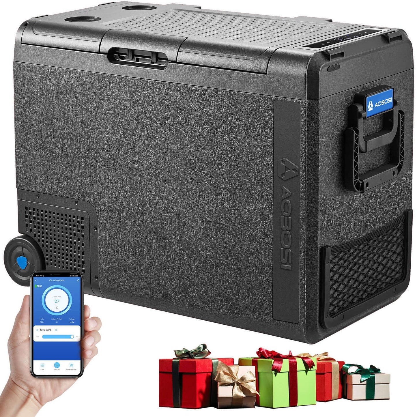 AAOBOSI Compressor Cooler 58L, Car Cooler -20°C to 20°C, Electric Cooler with USB Port, Durable Cooler 12/24V 230V for Cars, Trucks, Boats, RVs, Camping, and Fishing.