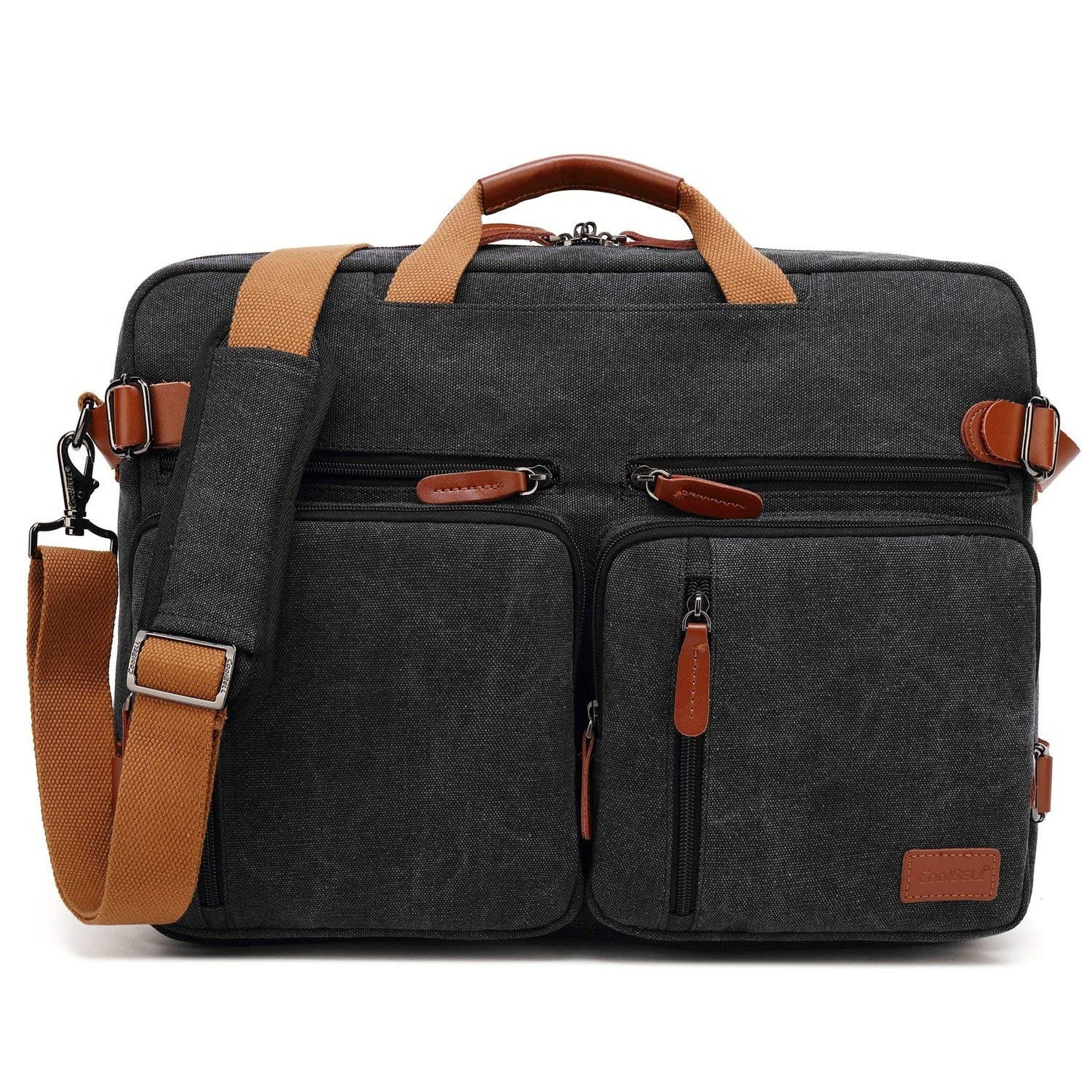 CoolBELL Convertible Briefcase Messenger Bag 17.3 Inch Laptop Bag Backpack Shoulder Bag Travel Shoulder Bag for Men/Women, Canvas Black
