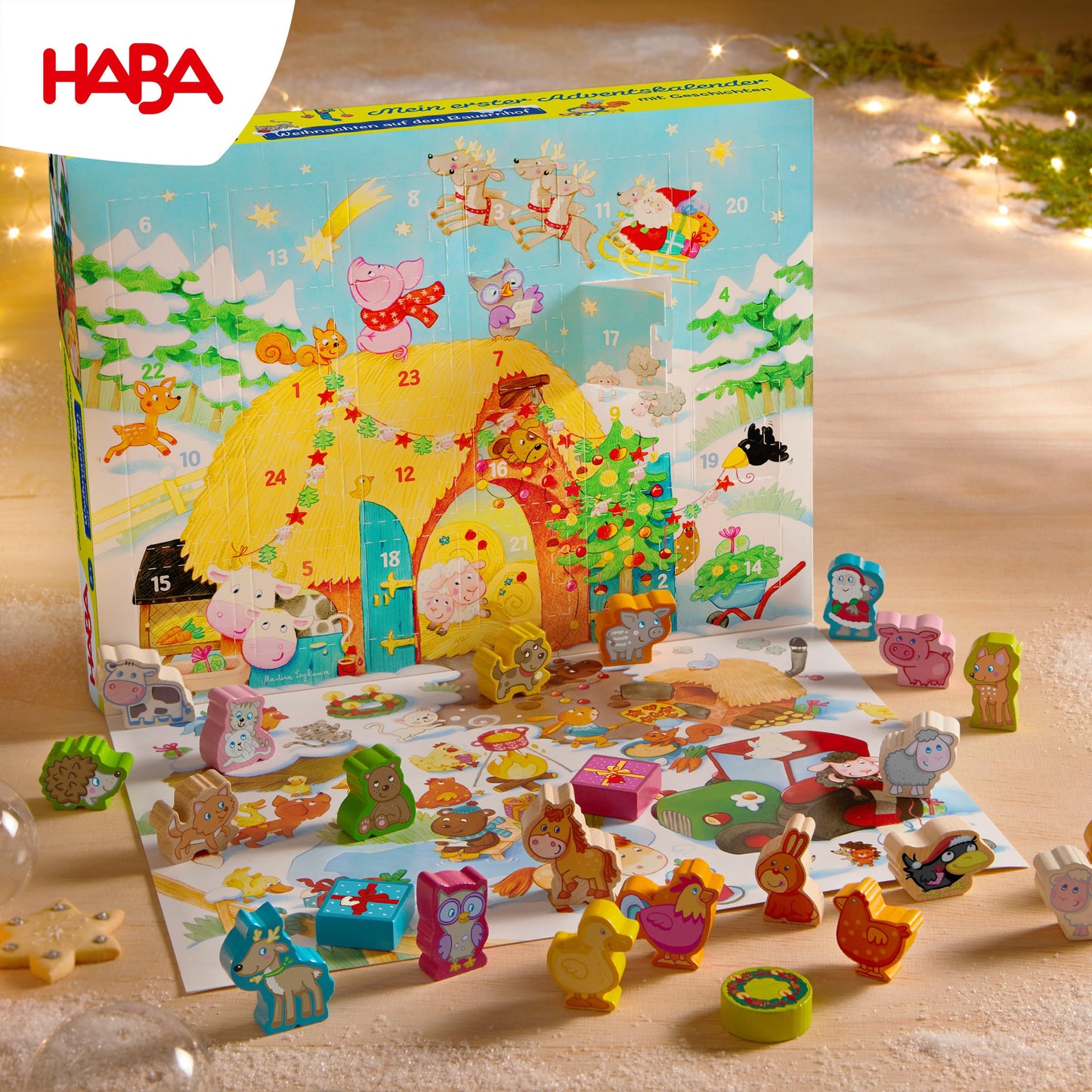 HABA Advent Calendar - Christmas on the Farm - 3D game scene with 24 charming wooden figures - Christmas calendar for children from 2 years - 1303156001