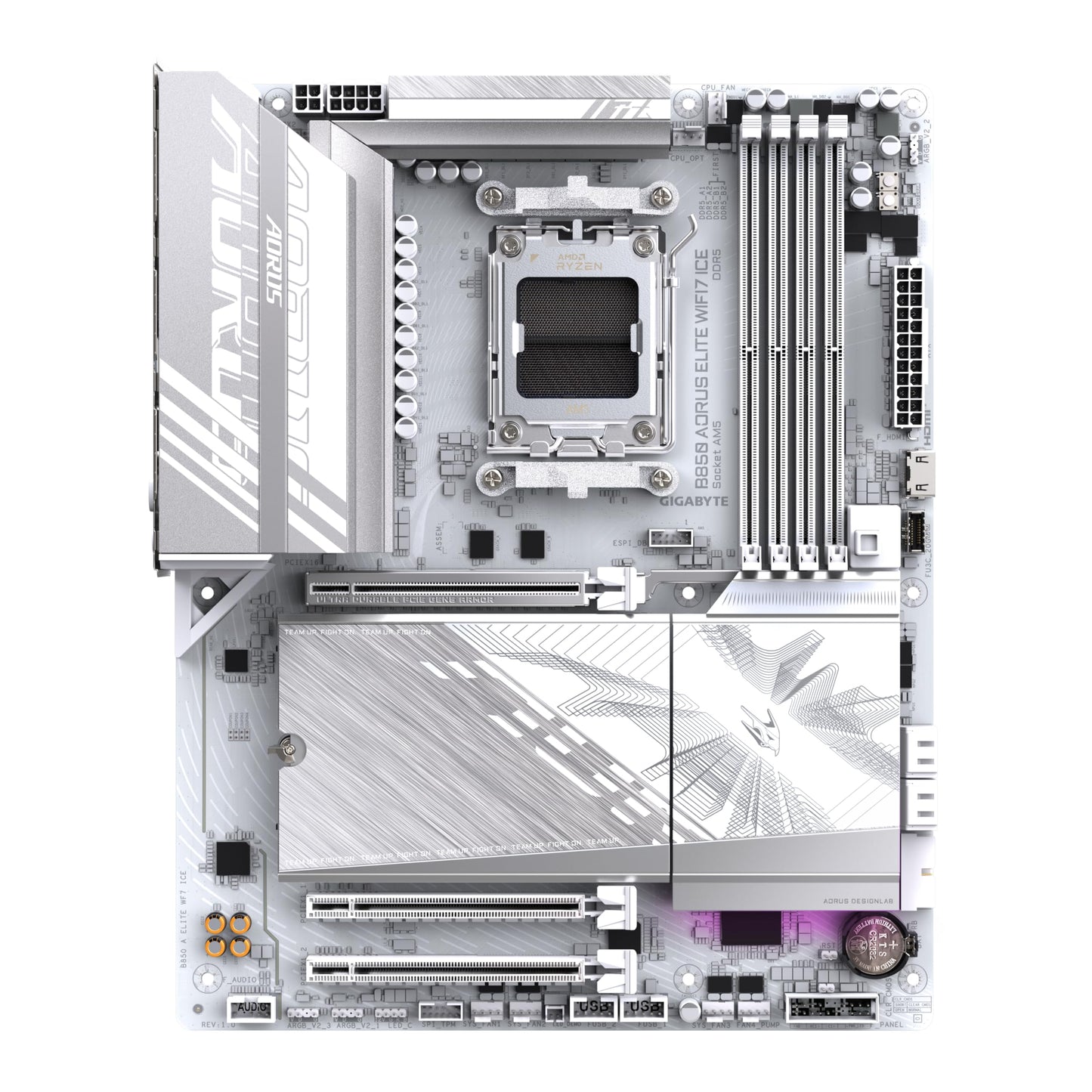 GIGABYTE B850 AORUS Elite WIFI7 Ice Motherboard - AMD Ryzen 9000 Series CPUs, 14+2+2 phases digital VRM, up to 8200MHz DDR5 (OC), 1xPCIe 5.0 + 2xPCIe 4.0 M.2, 2.5 LAN, WiFi 7, USB 3.2 Gen 2x2