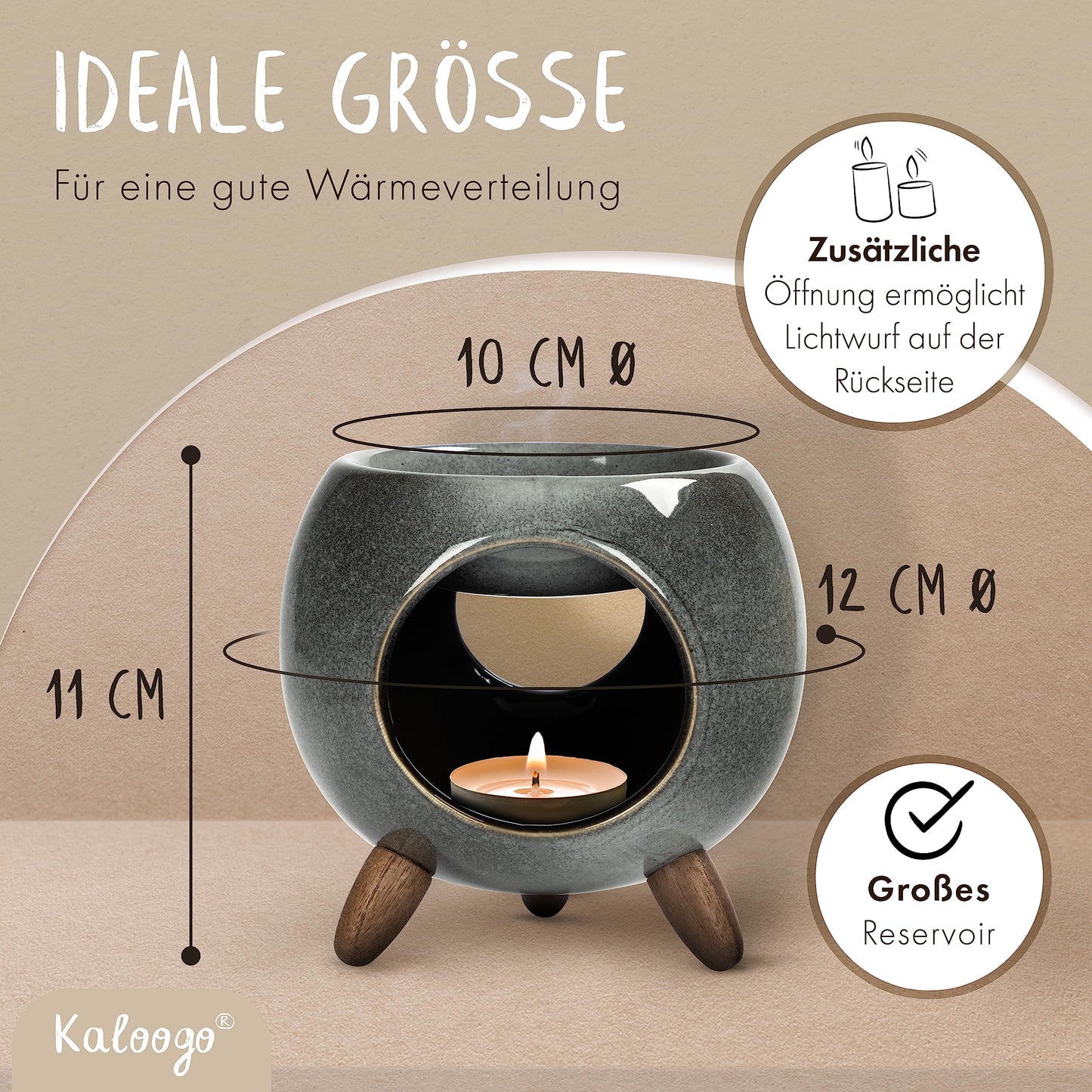 Kaloogo Sabai Scent Ceramic Oil Diffuser - Elegant scent light - Sturdy design - Perfect heat distribution - High-quality tealight oil diffuser - for scented wax and essential oils (Ash Gray)