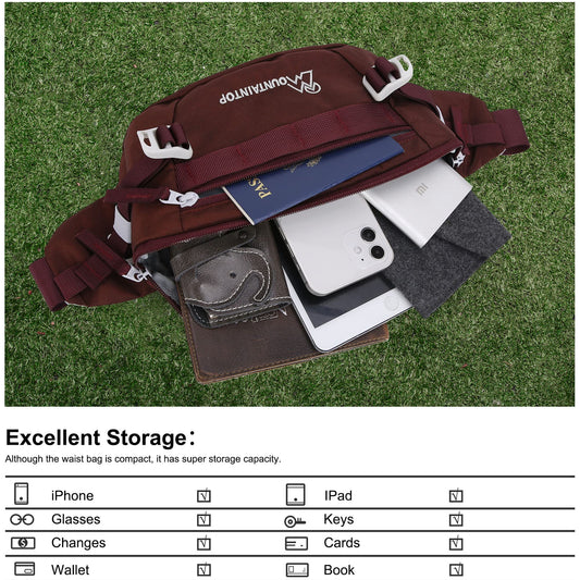 MOUNTAINTOP Waist Pack Women's Sports Waist Bag Lightweight Fanny Pack for Outdoor Hiking Travel Running Fitness Jogging (Reddish Brown)