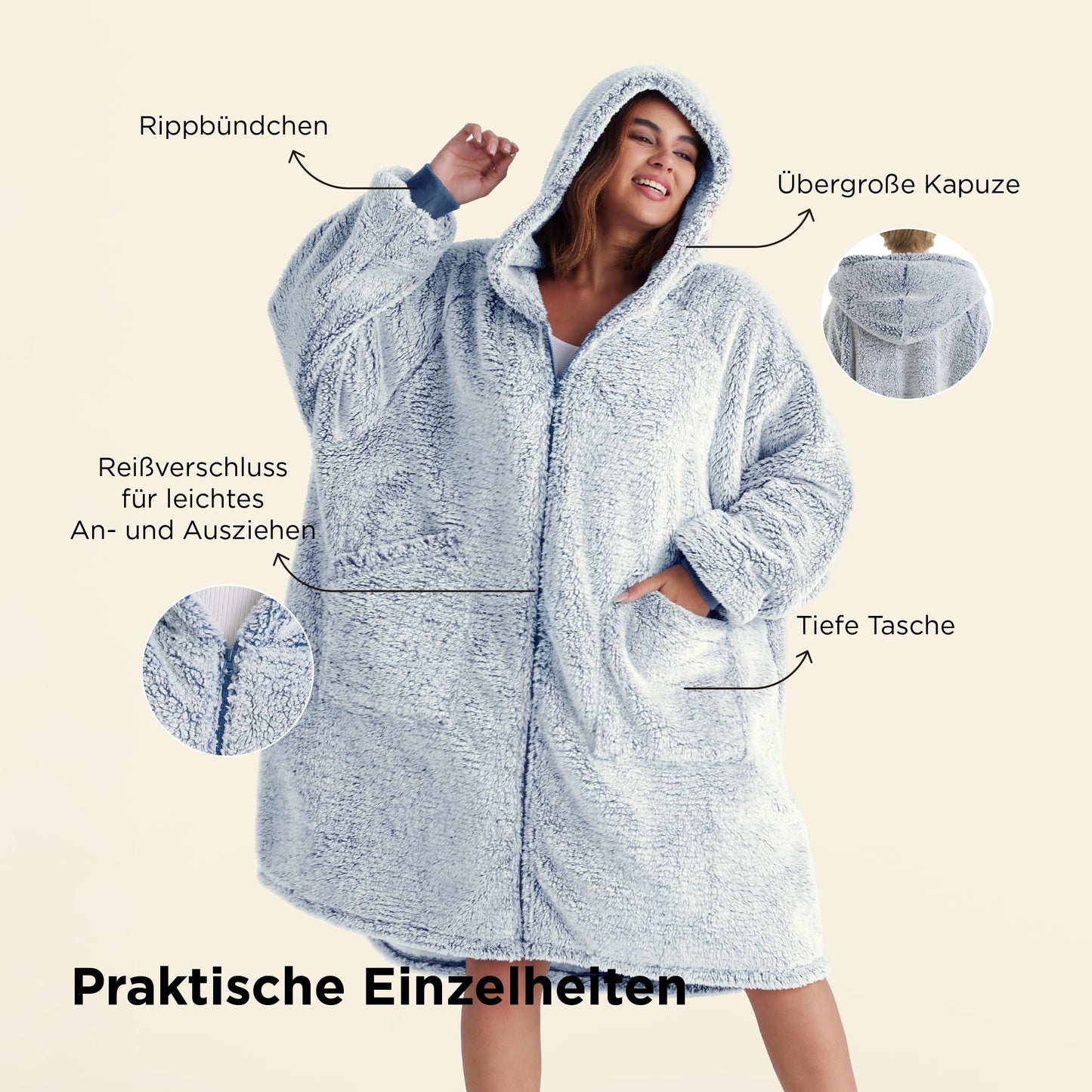 BEDSURE Hoodie Blanket with Sleeves - Sherpa Snuggle Blanket with Sleeves Sweatshirt Wearable Blanket Hoodie as Gifts for Women, Blue