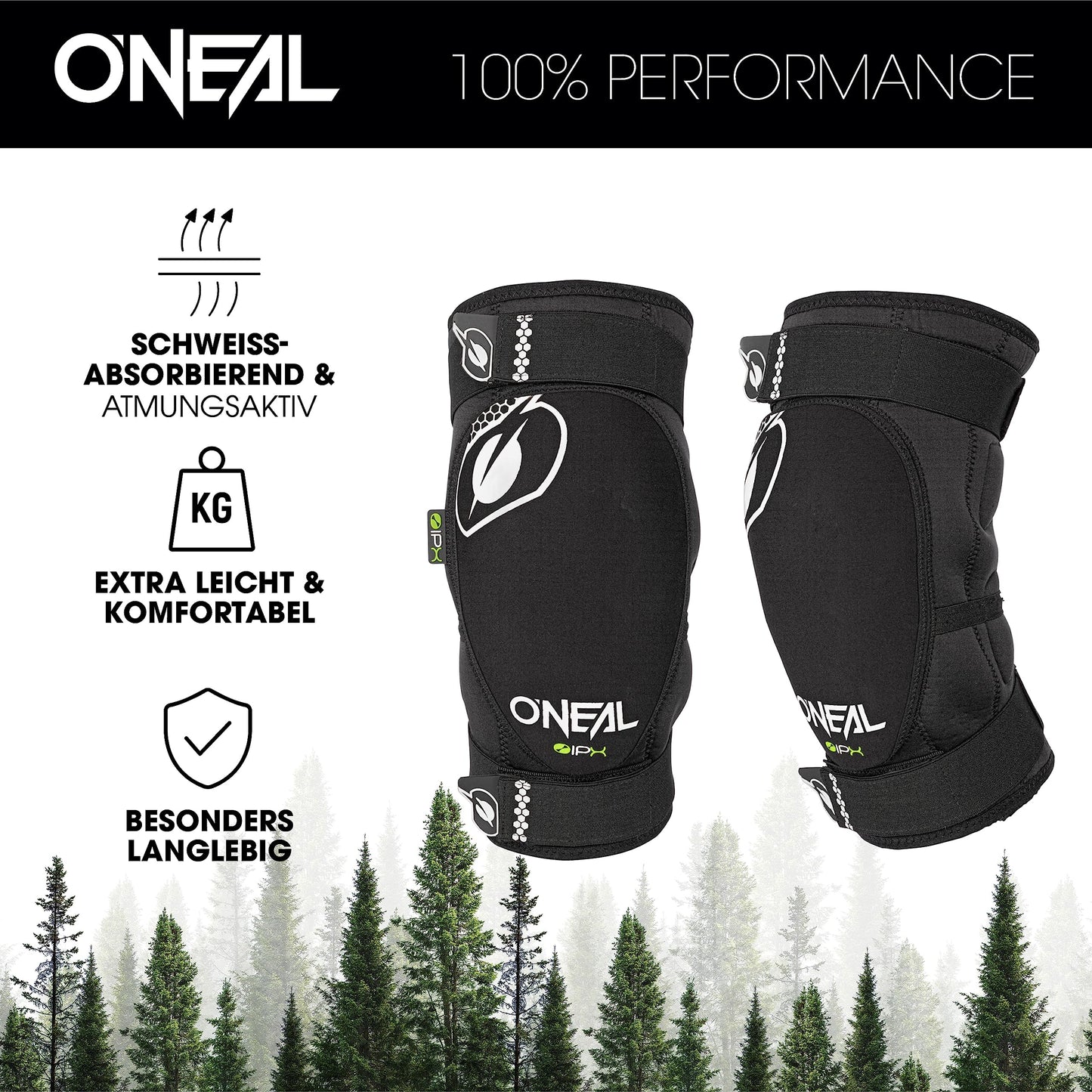 O'NEAL | Knee Protector | BMX Mountain Bike Downhill | IPX® impact protection made of polyurethane, Lightweight Design, Abrasion-resistant material | Dirt Knee Guard | Adult | Black White | Size S