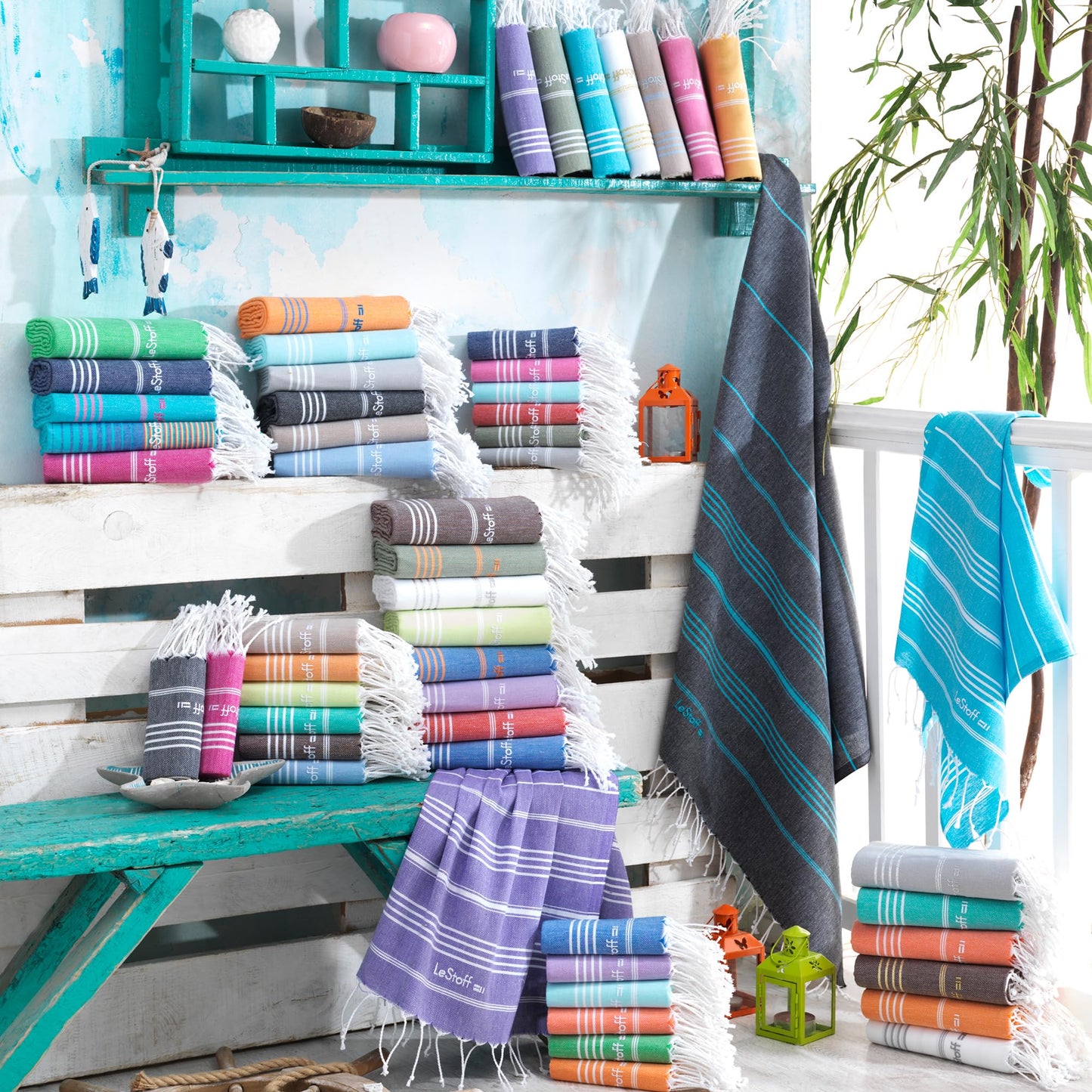 LeStoff Hammam towel - 100% organic cotton, 95 x 180 cm, pre-washed, absorbent, quick-drying, lightweight, compact, sand-free, beach towel, travel towel, bath towel, large hand towel, lounging towel (Rainbow)