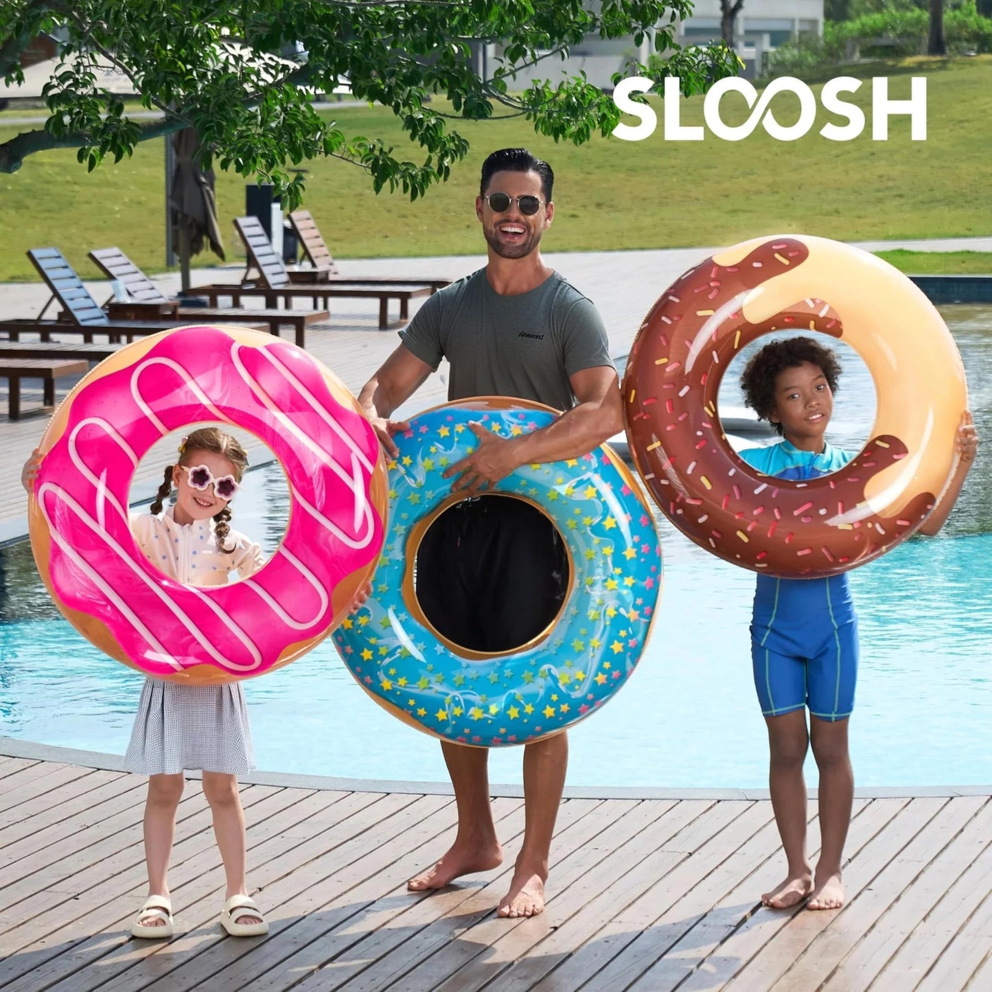 JOYIN 3 Pack Inflatable Donut Swim Rings 32.5"/82.55cm, Floaties, Summer Water Toy, Donut Pool Floats for Pool Parties and Donut Party Decorations