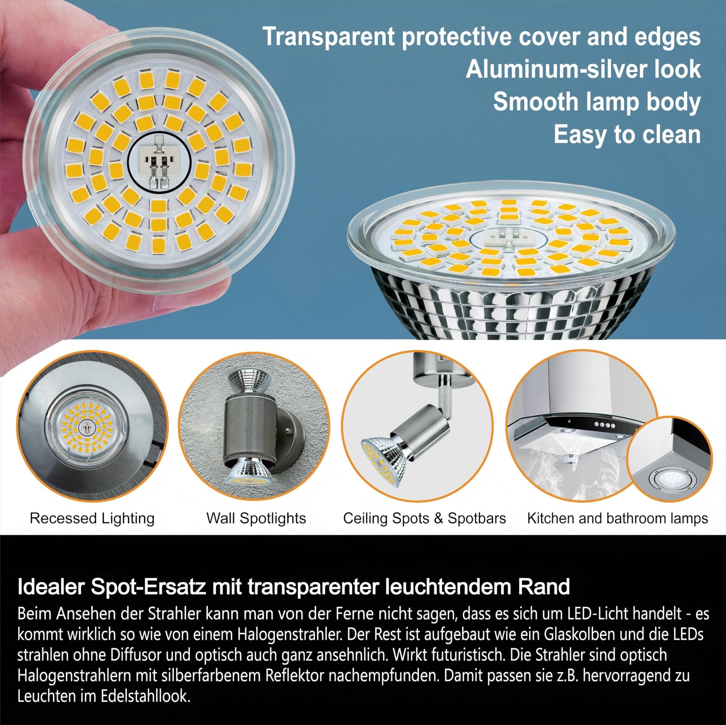 EACLL GU10 LED 4000K 10 Watt replaces 140W halogen bulbs, 6-pack. Neutral white 1050 lumens bulbs, AC 230V flicker-free spotlight, 120-degree beam angle. Non-dimmable reflector lamps.