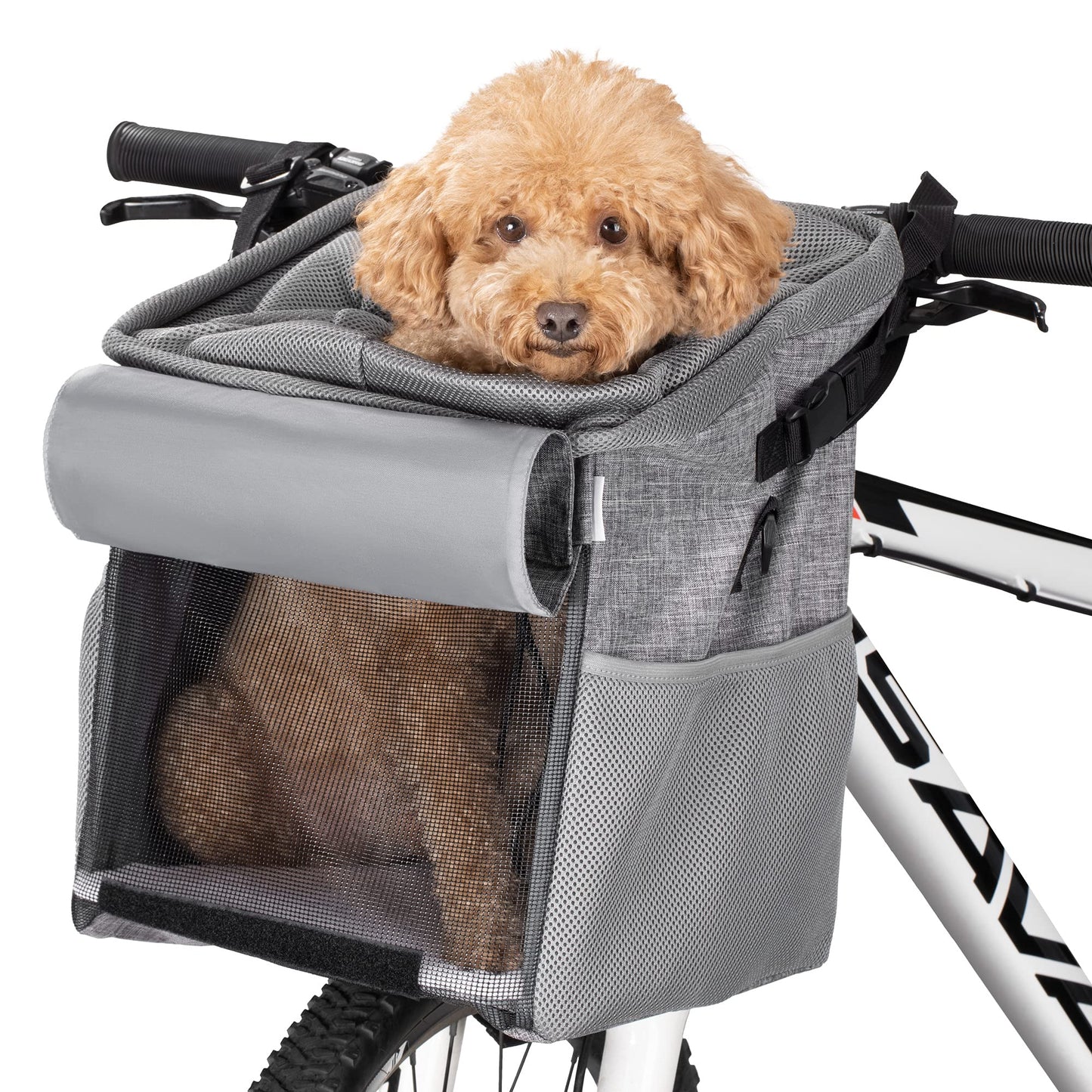 Navaris front bike basket for dogs up to 10kg - bike baskets for dogs and cats - dog bike basket, dog backpack, cat backpack - transport bag backpack - transport backpack grey
