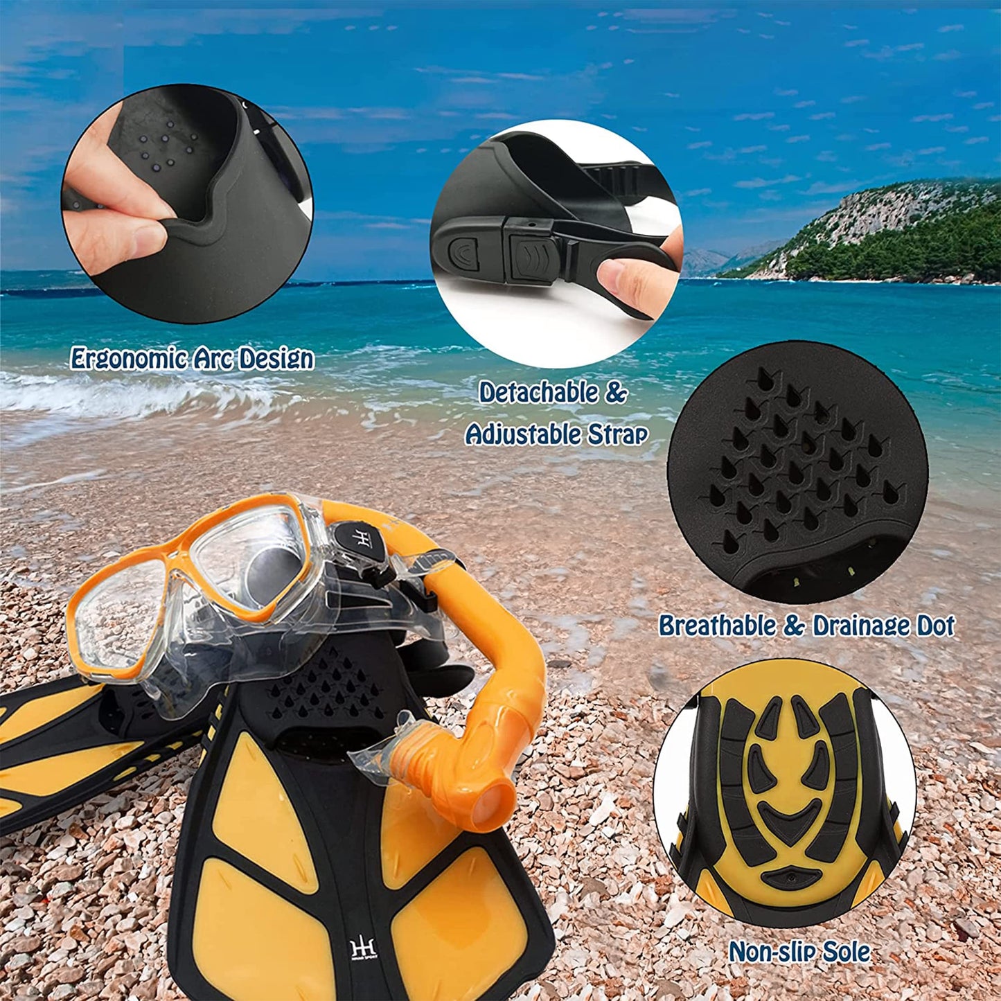 HH HHAO SPORT Snorkel Set for Kids with Fins