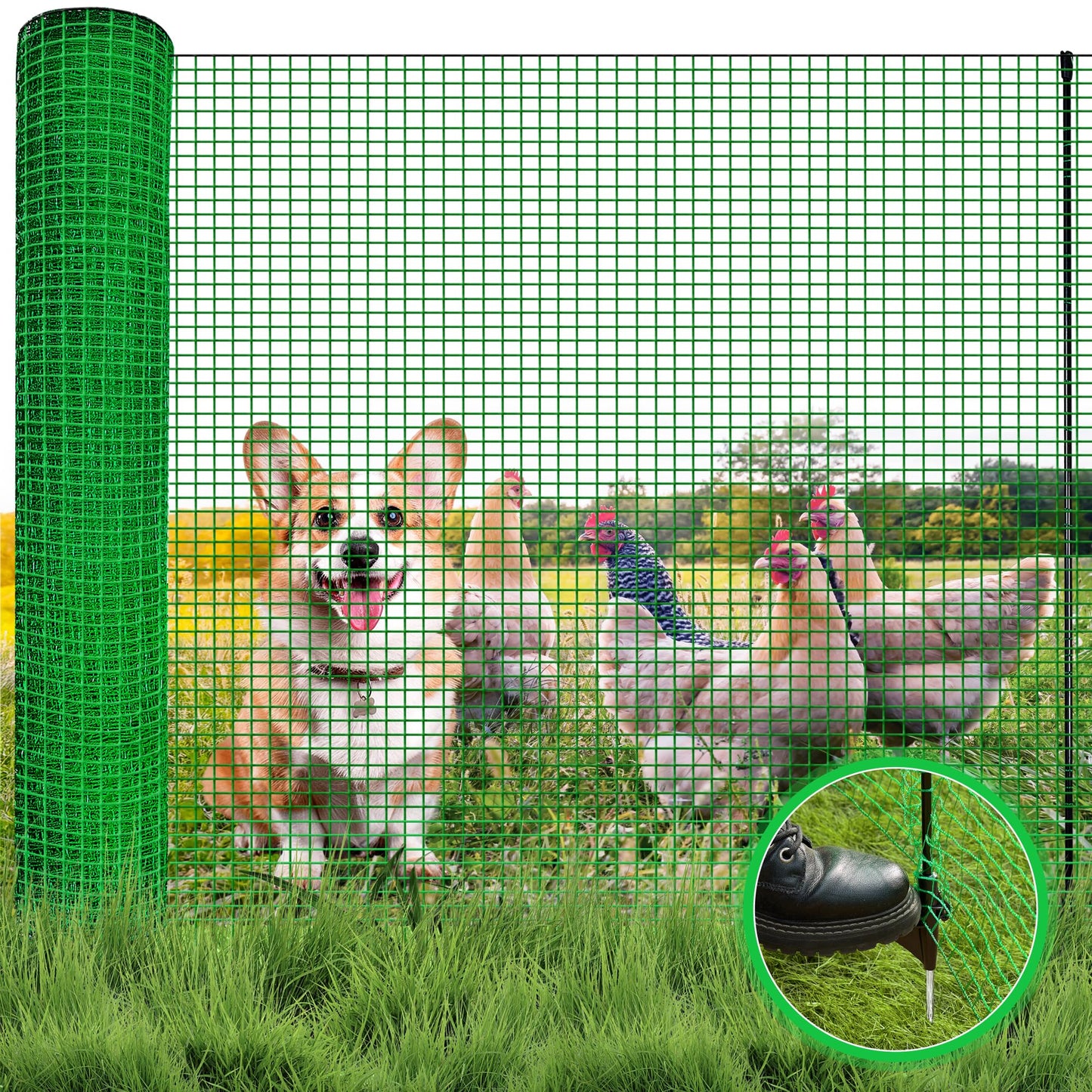 Signstek electric fence, portable fence 90 cm tall, 25m long, 15 stakes, garden net, camping fence, chicken fence, dog fence, barricade fence, stake fence, boundary fence.