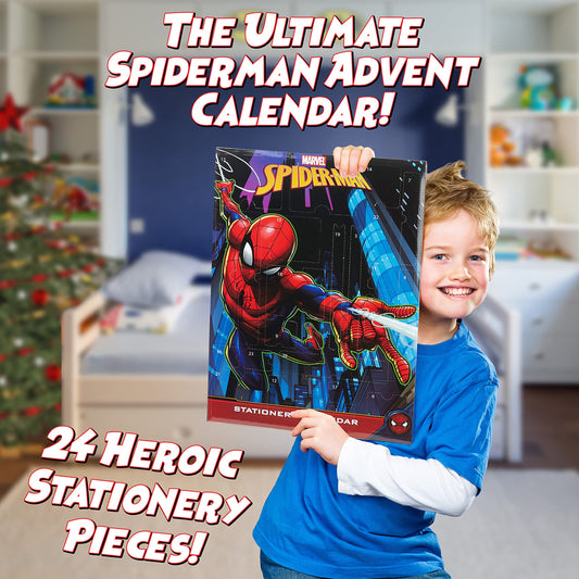 Marvel Spiderman Advent calendar 2025 for kids and teenagers with school supplies, pencils, keychains, stamps, and toys. Great gift idea! (Spiderman Multicolor)