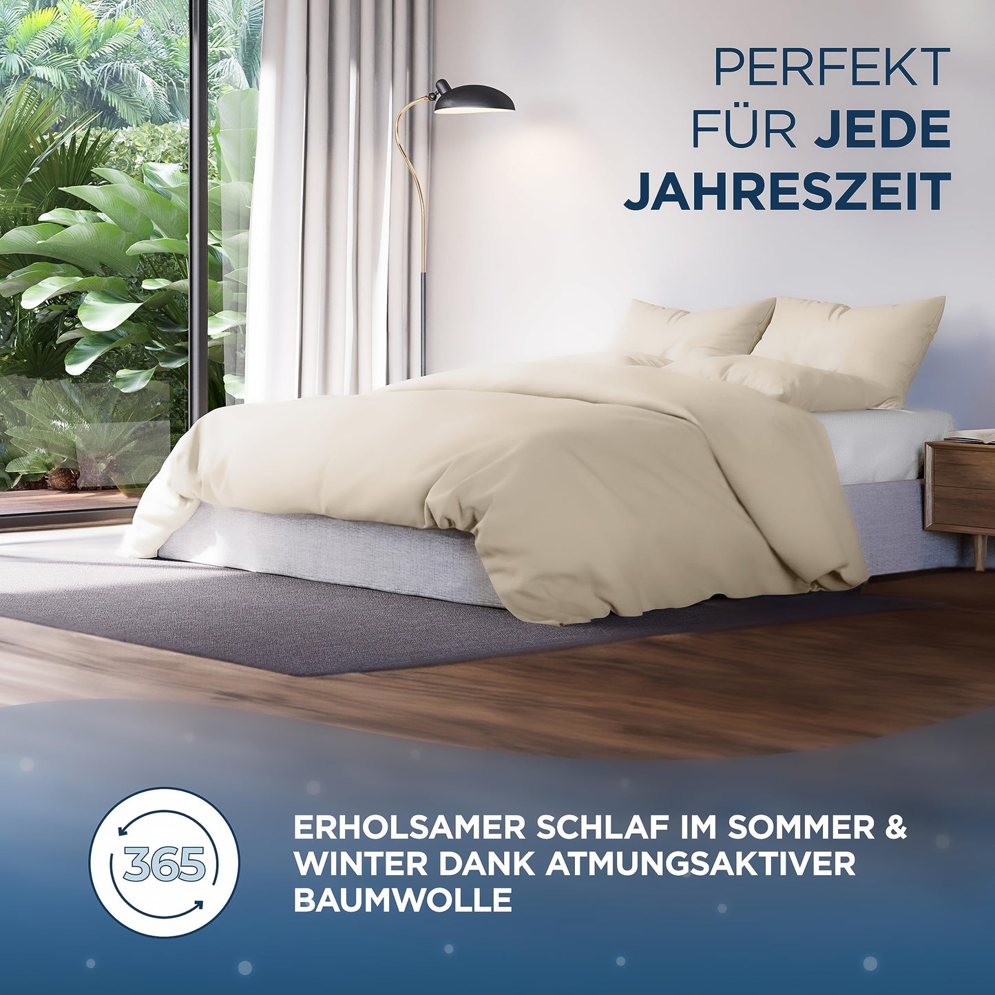 Samthus bed linen 155x220 cotton satin - Oeko-Tex Made In Green - Heavenly soft sleep - Bedding set with 1x duvet cover 155x220 + 1x pillowcase 80x80 - Duvet Cover - Beige