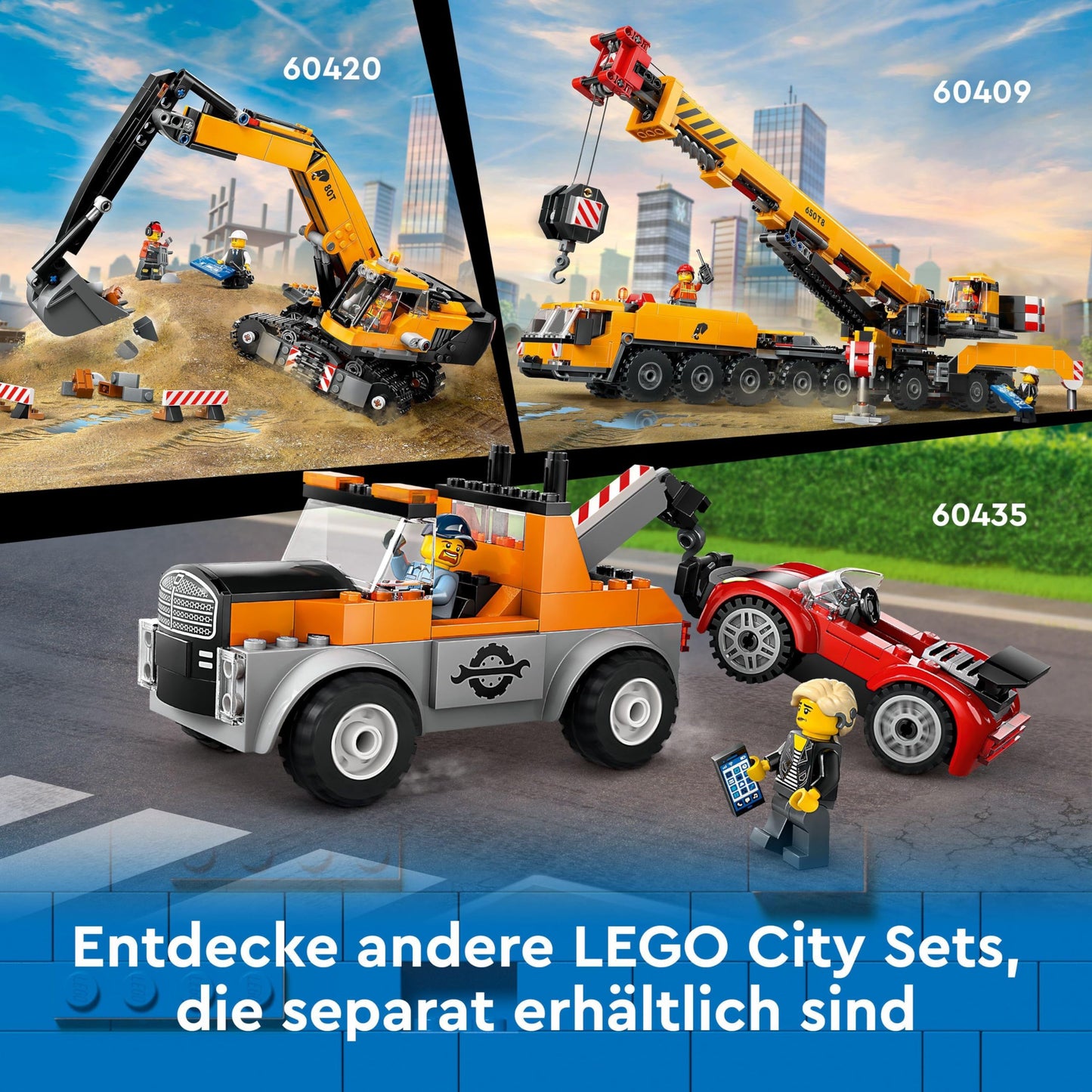 LEGO City Mobile Construction Crane, building toy for boys and girls, gift for creative kids, extendable boom, 4 construction worker minifigures for role-playing 60409