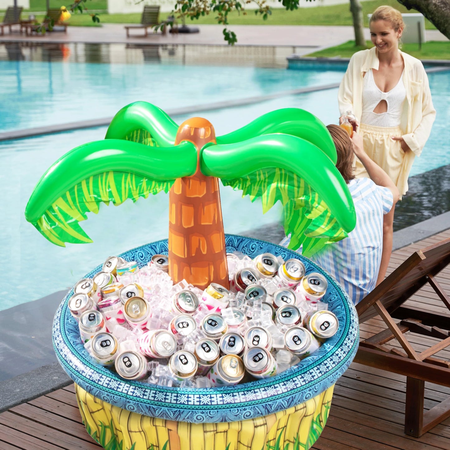 JOYIN 71cm Inflatable Palm Tree Cooler, beach-themed party decor, party supply for pool party, Hawaiian Luau party, and party.