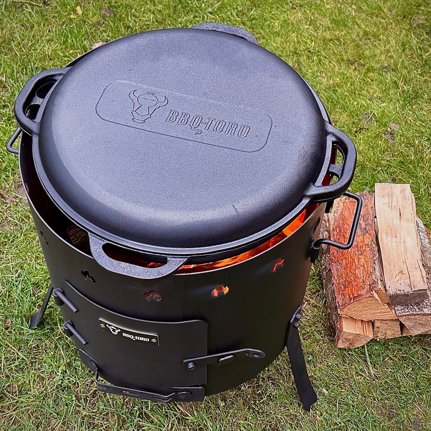 BBQ-Toro cast iron kazan 16 liters with kazan oven Ø 40 cm | XXL cast iron pot with lid, cast iron pot | goulash kettle, fire kettle, outdoor oven | fire stove, one-pot oven, fire pit, utschak