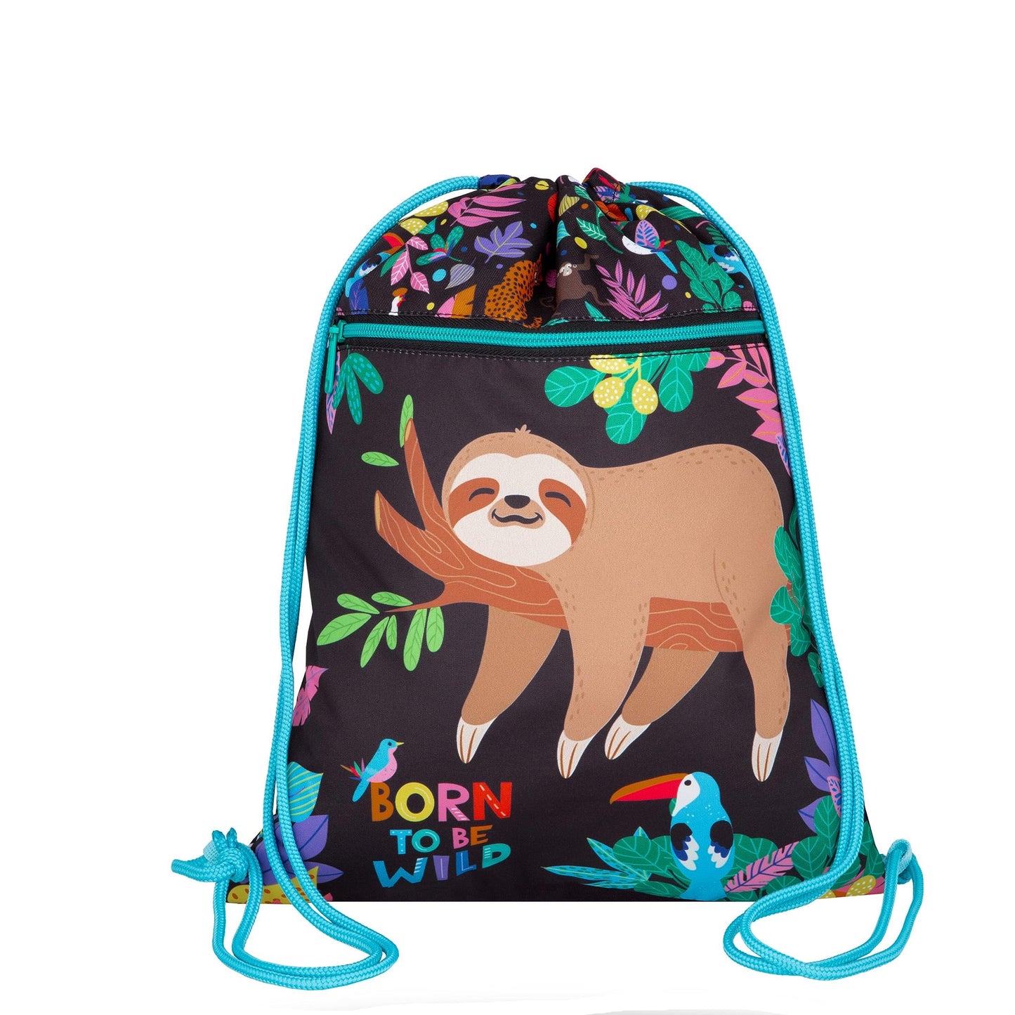 Goldkids school bag school bag set Born to be wild backpack pencil case shoe bag water bottle lunch box rain cover sloth design 6 pieces