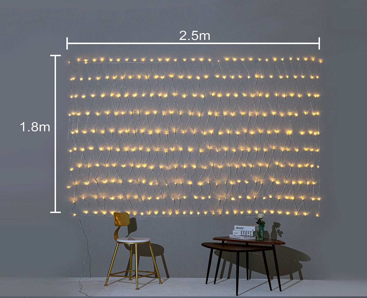 Gresonic 320 LED 1.8m*2.5m light net light curtain light chain warm white decoration light indoor and outdoor Christmas wedding with plug (320LED, constant light)