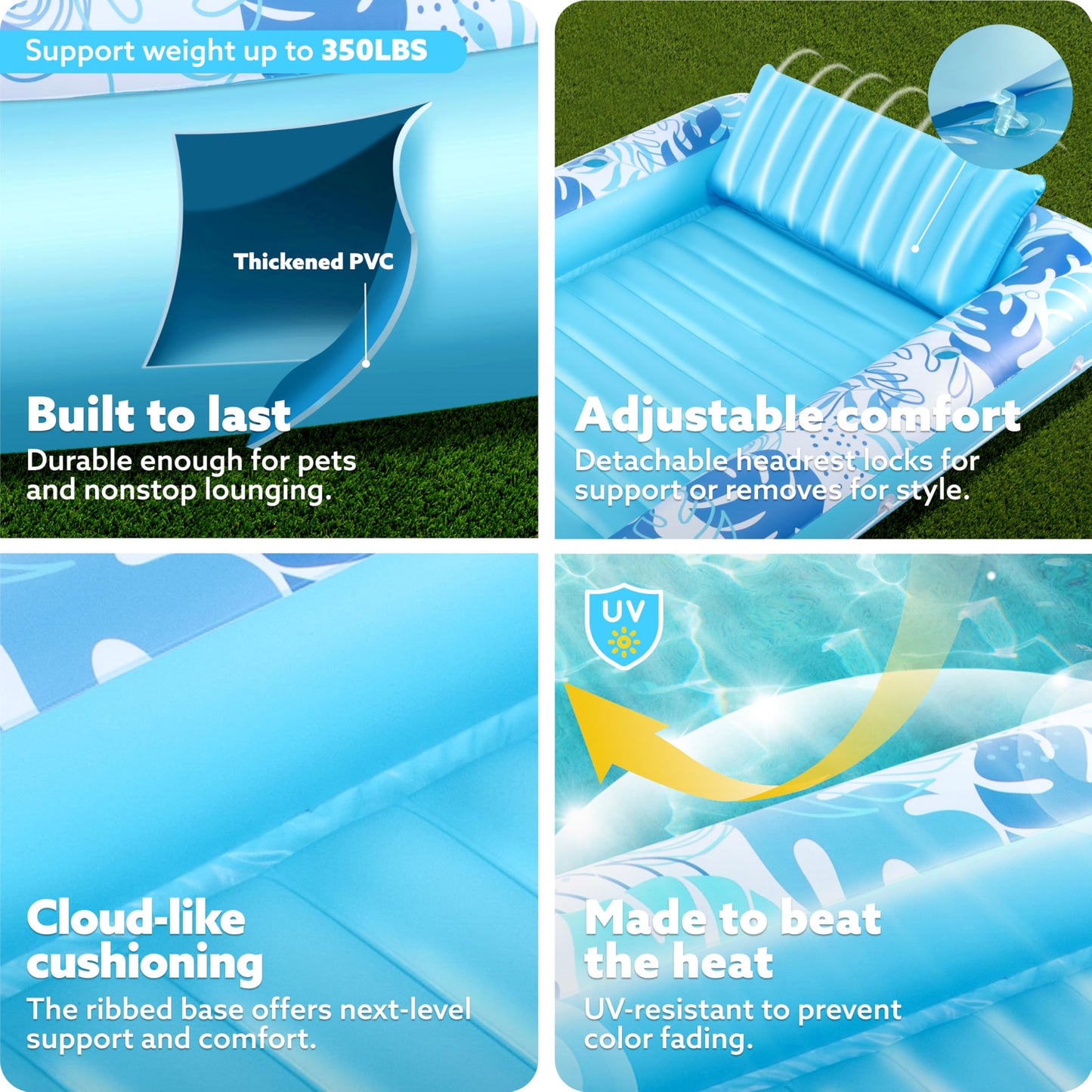 Sloosh 85" x 57"/2.1 * 1.4m Inflatable Sun Pool, Air Mattress Pool, Sunbathing with Removable Pillow, Personal Water Mattress for Adults, Summer Fun, Water Party-Blue