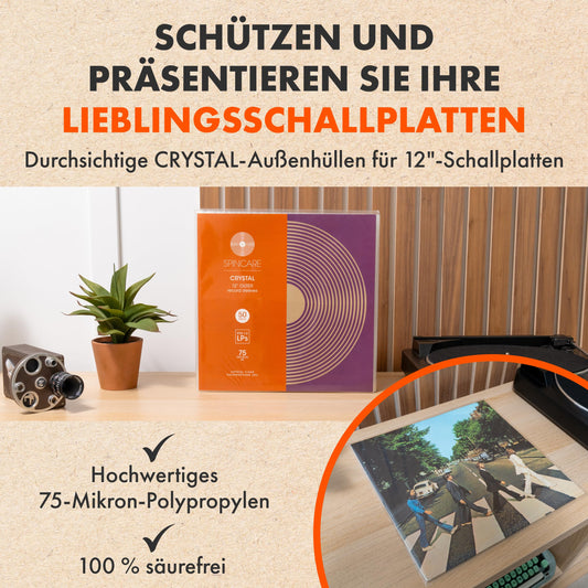 100x 12” Standard Vinyl LP record sleeves | Crystal Clear Polypropylene Sleeves | Fits Single, Double, and Triple Albums and LPs | Acid-free plastic protective covers