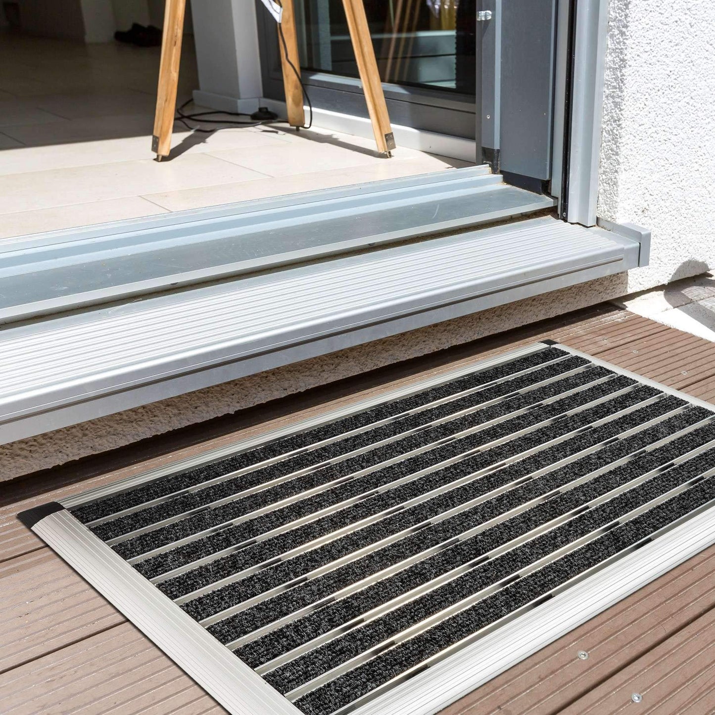 Astra high-quality dirt-trapping mat - outdoor doormat - scraper mat with ramp edges - 100% aluminum frame - 45 x 75 cm - grey