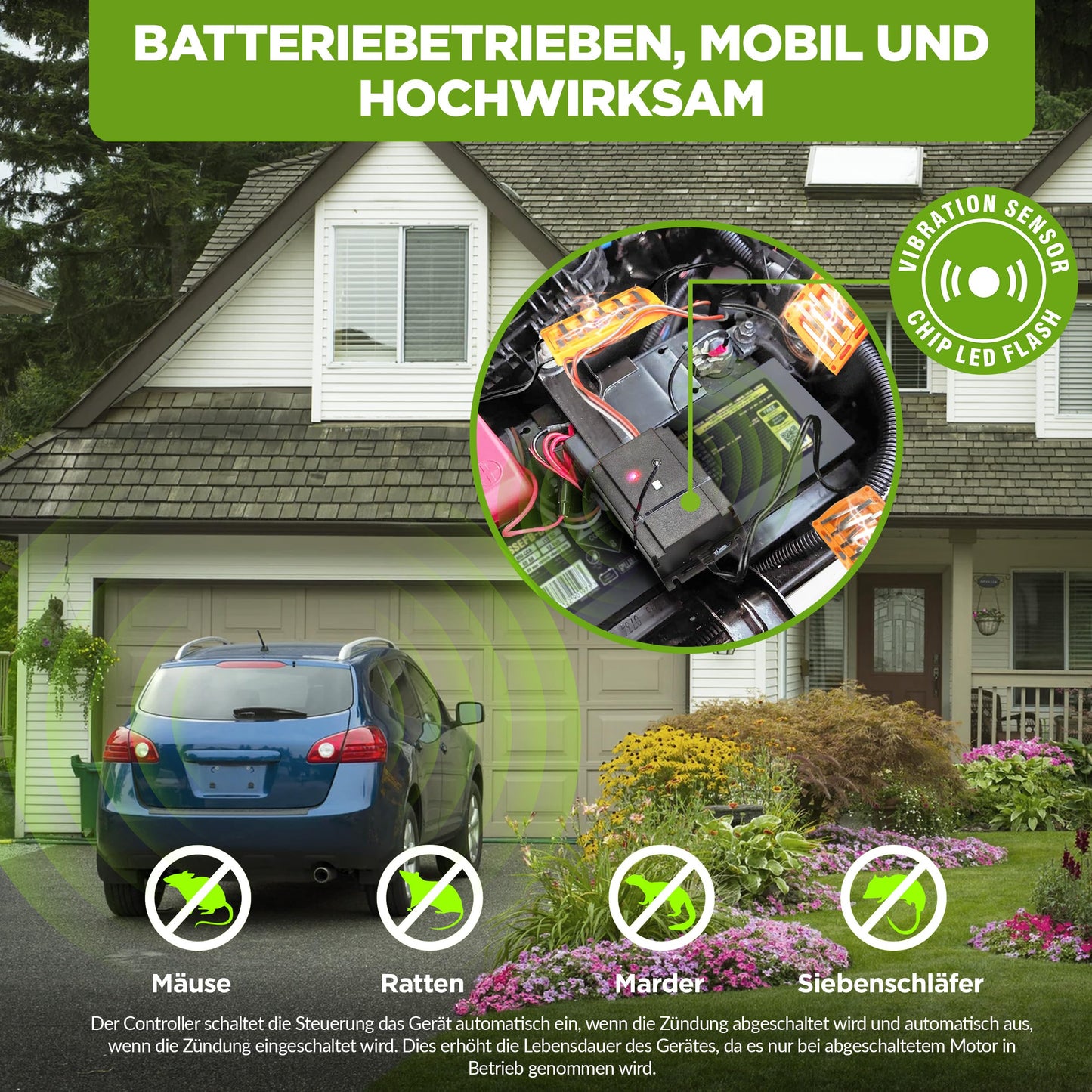 ISOTRONIC 3in1 Mole Repellent Flash | with high voltage, flash function, high-frequency ultrasound | Mole-Free Car vehicle connection car battery | Mole Shock Mole Scarecrow Mole-Free Mole Protection