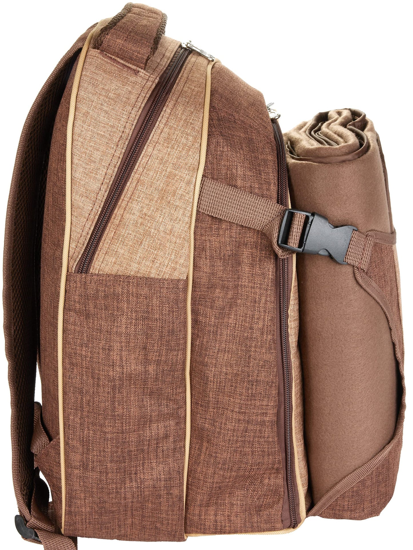 BRUBAKER picnic backpack for 4 persons brown 28.5 Γ 42.5 x 19 cm - incl. cooler compartment + fleece picnic blanket with waterproof underside