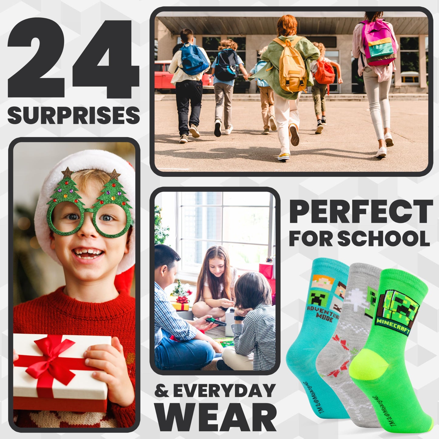 Minecraft Advent Calendar 2025 Children Teenagers Christmas Countdown Calendar Socks with 24 Cool Creeper Socks Gifts for Kids