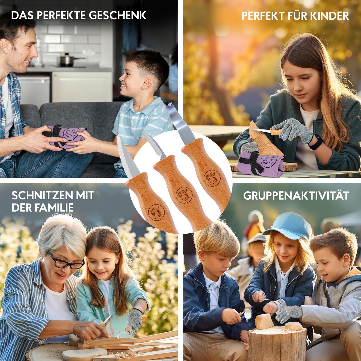 Eli® carving knife set for children from 6 years - high-quality carving set for kids including cut-resistant gloves - kids carving knife - carving tool - outdoor knife