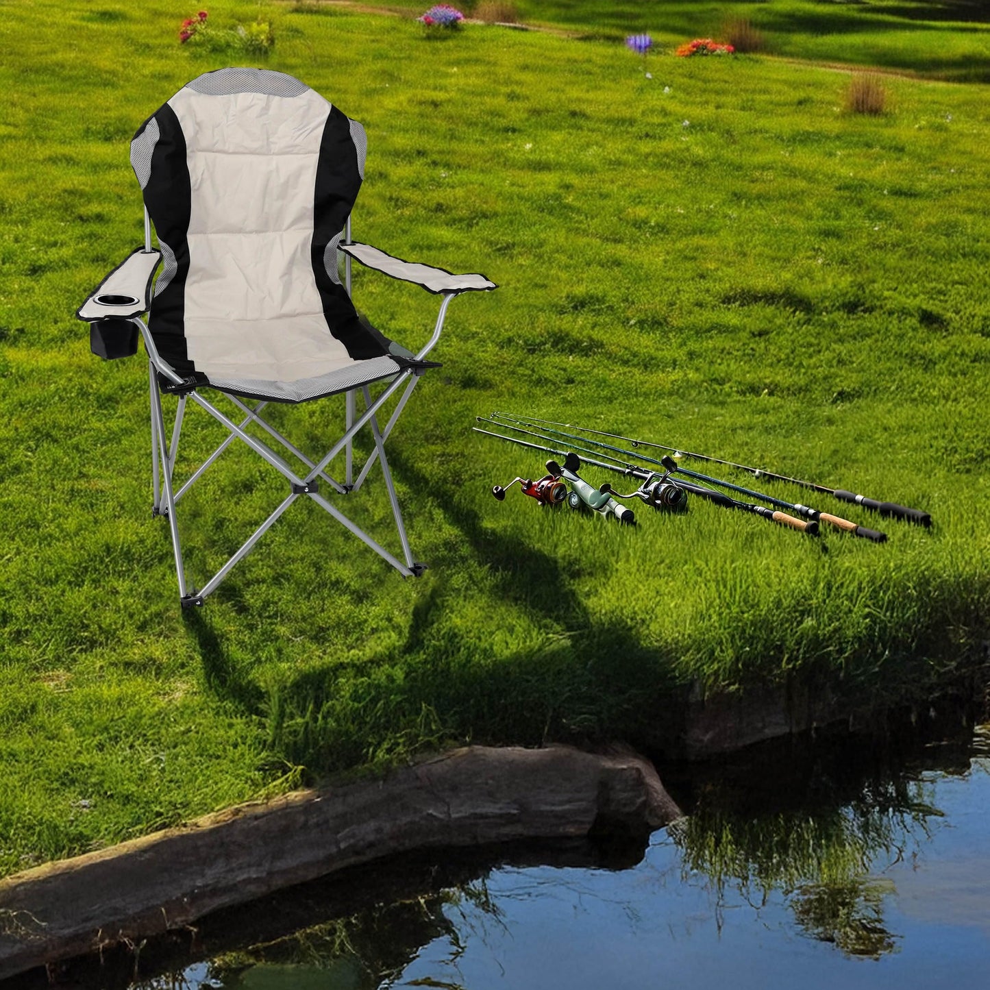 Spetebo Director's Chair Deluxe, with a weight capacity of up to 150 kg - Color: beige - Extra wide, extra comfortable, extra stable camping chair - Fishing chair camping chair