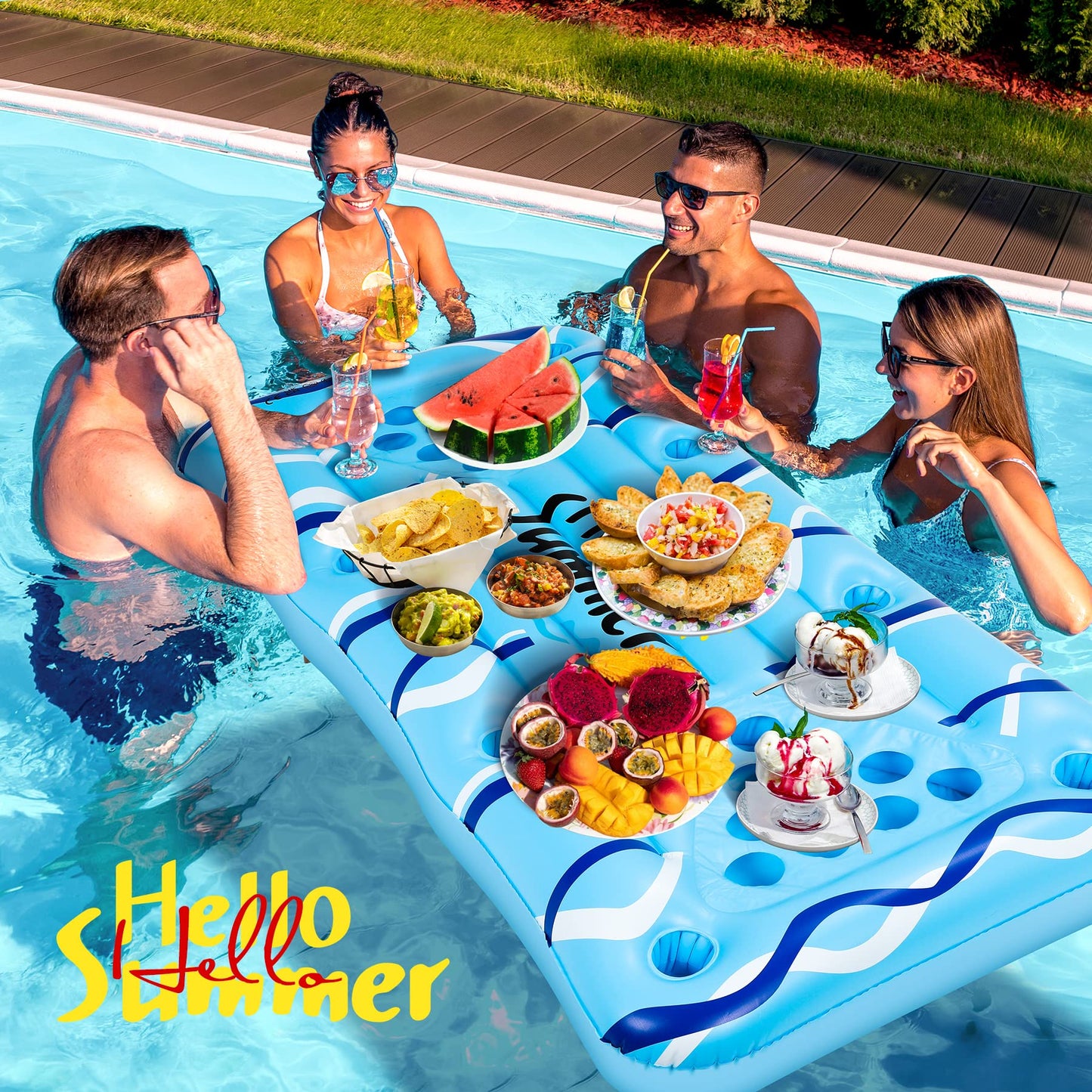 Popolic Pool Pong Game Inflatable Pong Table Air Mattress 175 x 75 cm Pool Mat Including 24 Plastic Cups and 2 Ping-Pong Balls Cool Summer Party Game