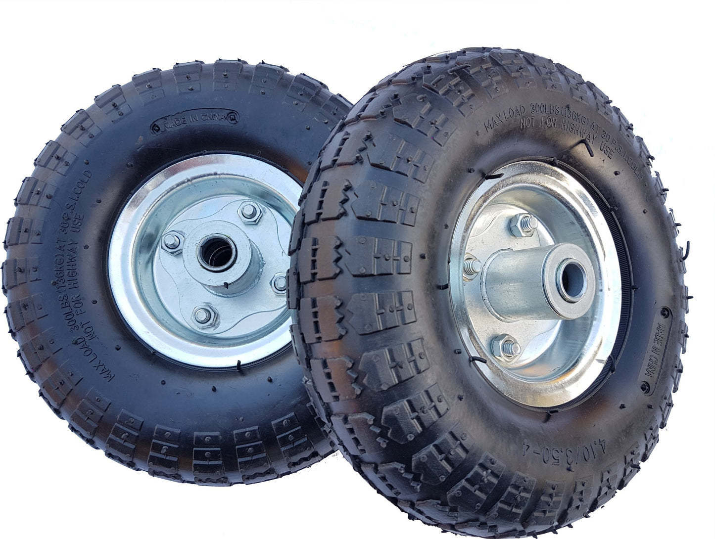2 x FROSAL pneumatic wheel for handcart Ø 260 mm 4.10/3.50-4 | Spare wheel tire for sack barrow | Axle 16 mm | Wheel with ball bearing | Steel rim silver