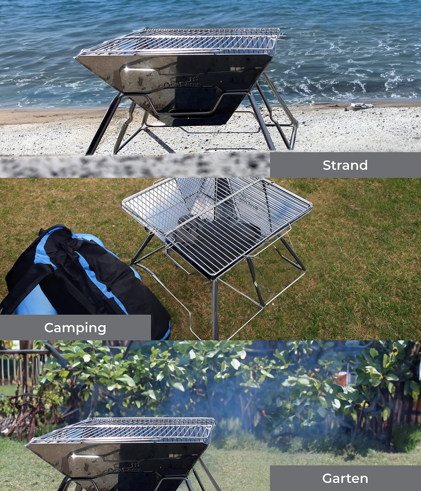 AceCamp® Portable Charcoal Grill - Foldable stainless steel grill for camping, garden, party, and BBQ.