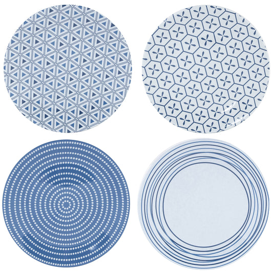 Camping tableware set for 4 people, blue and white, melamine dinnerware set, camping dishes, RV dishes, 16-piece mug dinnerware set modern picnic tableware.