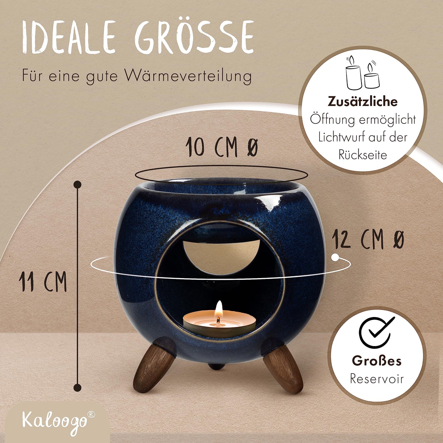 Kaloogo Sabai Scent Ceramic Oil Diffuser - Elegant fragrance light - Stable design - perfect heat release - high-quality tea light diffuser for scent wax and oil (ocean blue)