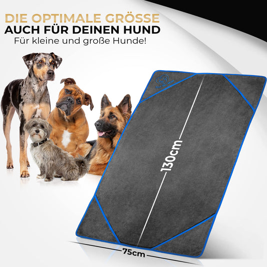 FeelTheWau Dog Towel extra absorbent - Dog towel for big dogs and small dogs - SUPER SOFT - Dog towel - Gift for dog owners (1 pack 130x75cm, Gray/Blue)
