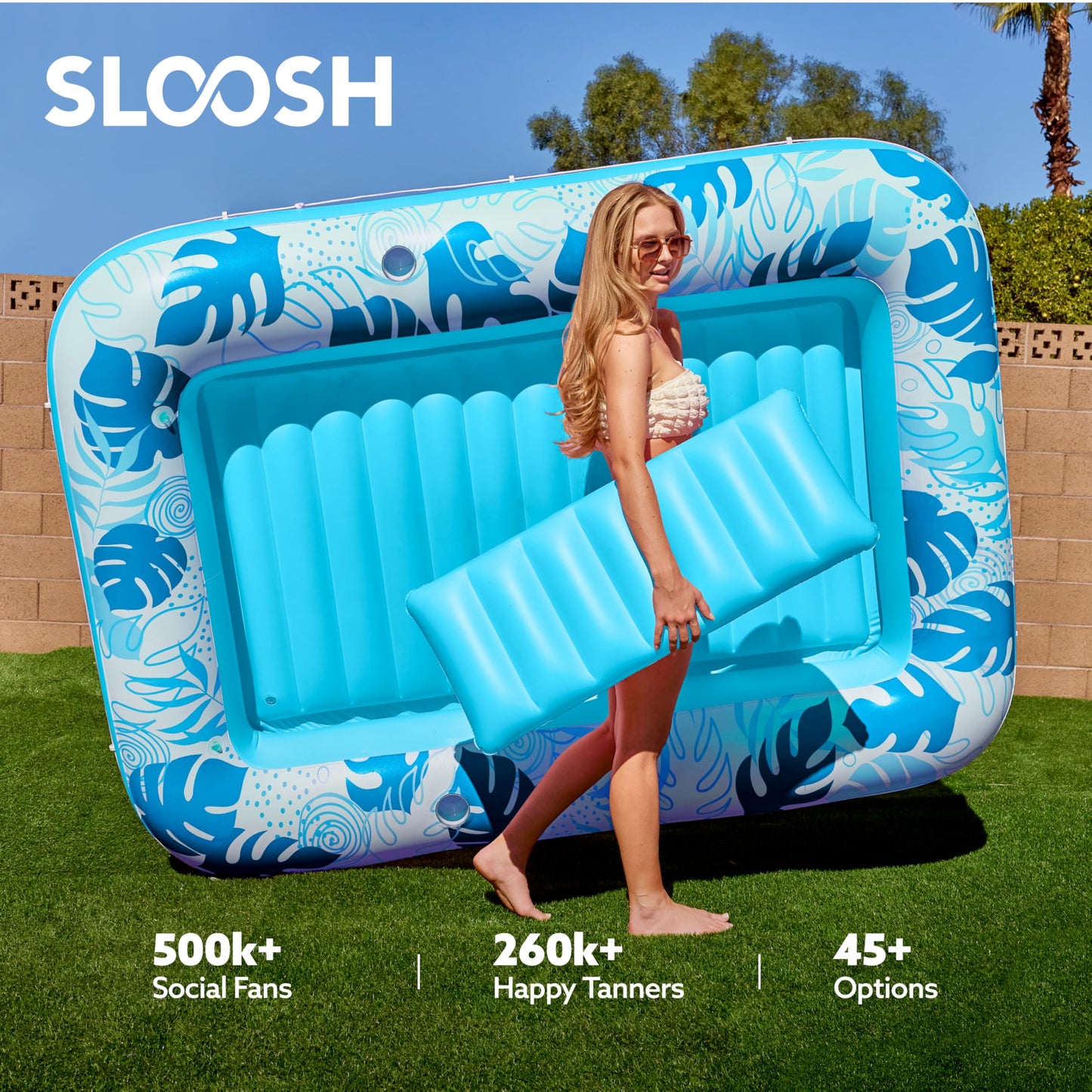 Sloosh 85" x 57"/2.1 * 1.4m Inflatable Sun Pool, Air Mattress Pool, Sunbathing with Removable Pillow, Personal Water Mattress for Adults, Summer Fun, Water Party-Blue