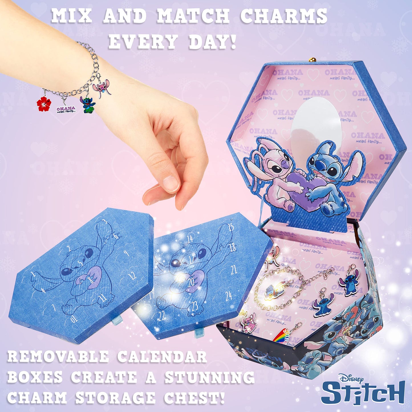Disney Stitch Advent Calendar 2025 for Kids Teens DIY Fill Your Own Wall Hanging or Jewelry Charm Bracelet Christmas Countdown Calendar Stitch Gifts (Blue Stitch Jewelry)