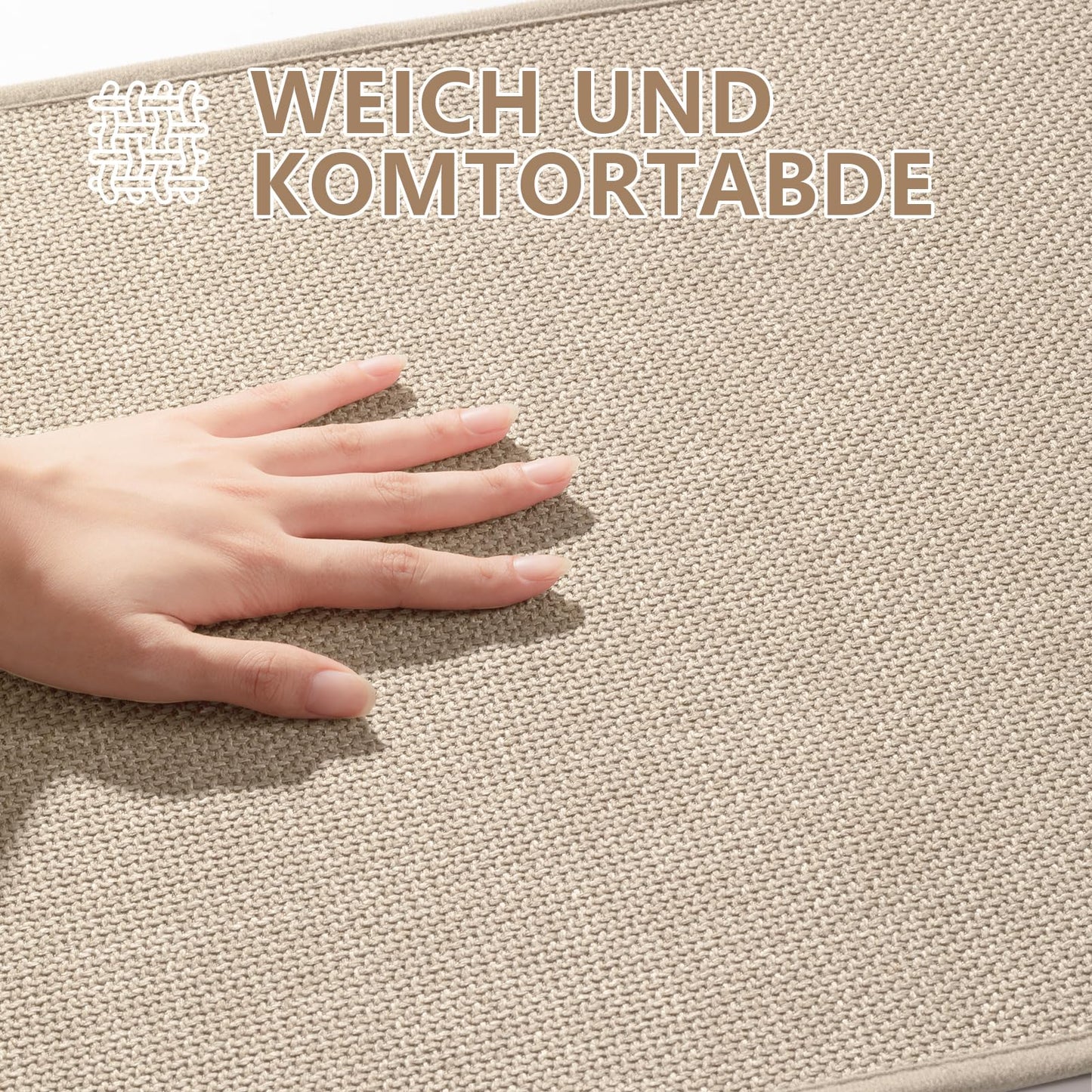 Chakme bathroom mat 43 x 81 cm non-slip bath rug with rubber backing, washable slip-resistant bath mat beige shower mat.