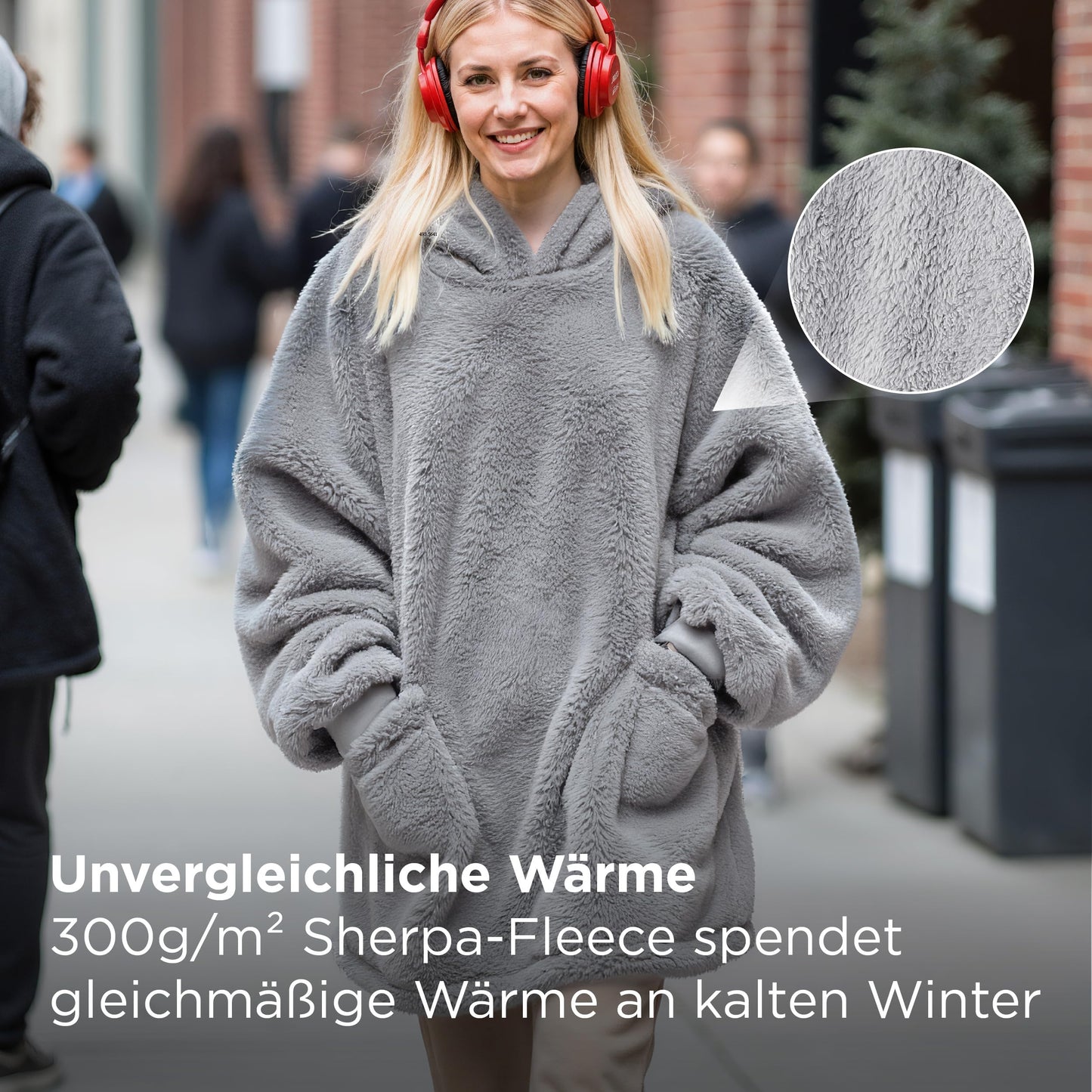 BEDSURE Hoodie Blanket with Sleeves - Snuggle Sweatshirt as Gifts for Women - Wearable Blanket for Adults with Sleeves Soft Warm Gifts for Girlfriend Mothers, Gray 95x85 cm