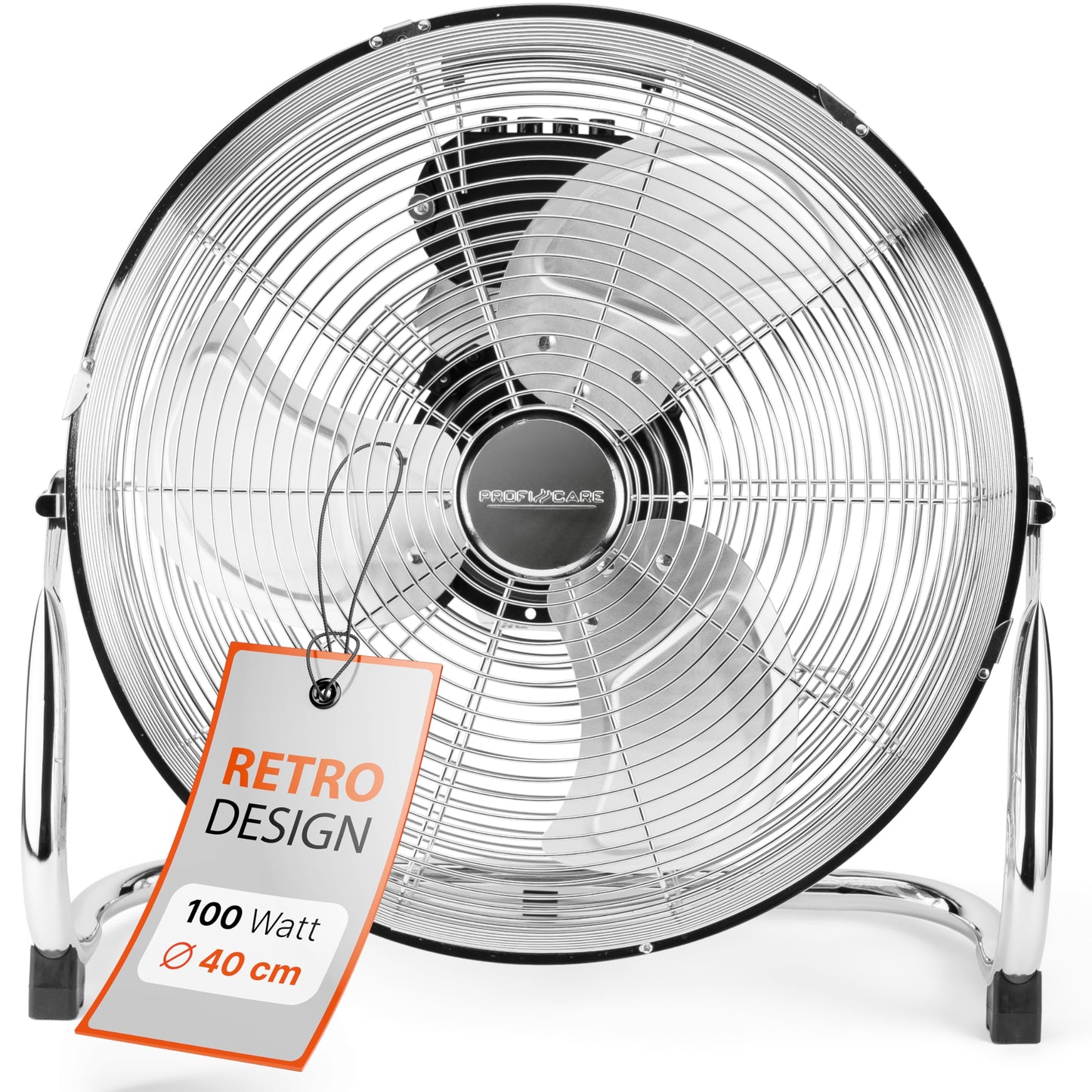 ProfiCare® Wind machine with 40 cm Ø | Fan adjustable angle | Floor fan 3 speeds | Metal fan quiet | Air cooler | Stand fan | Room cooler | PC-VL 3065 WM chrome