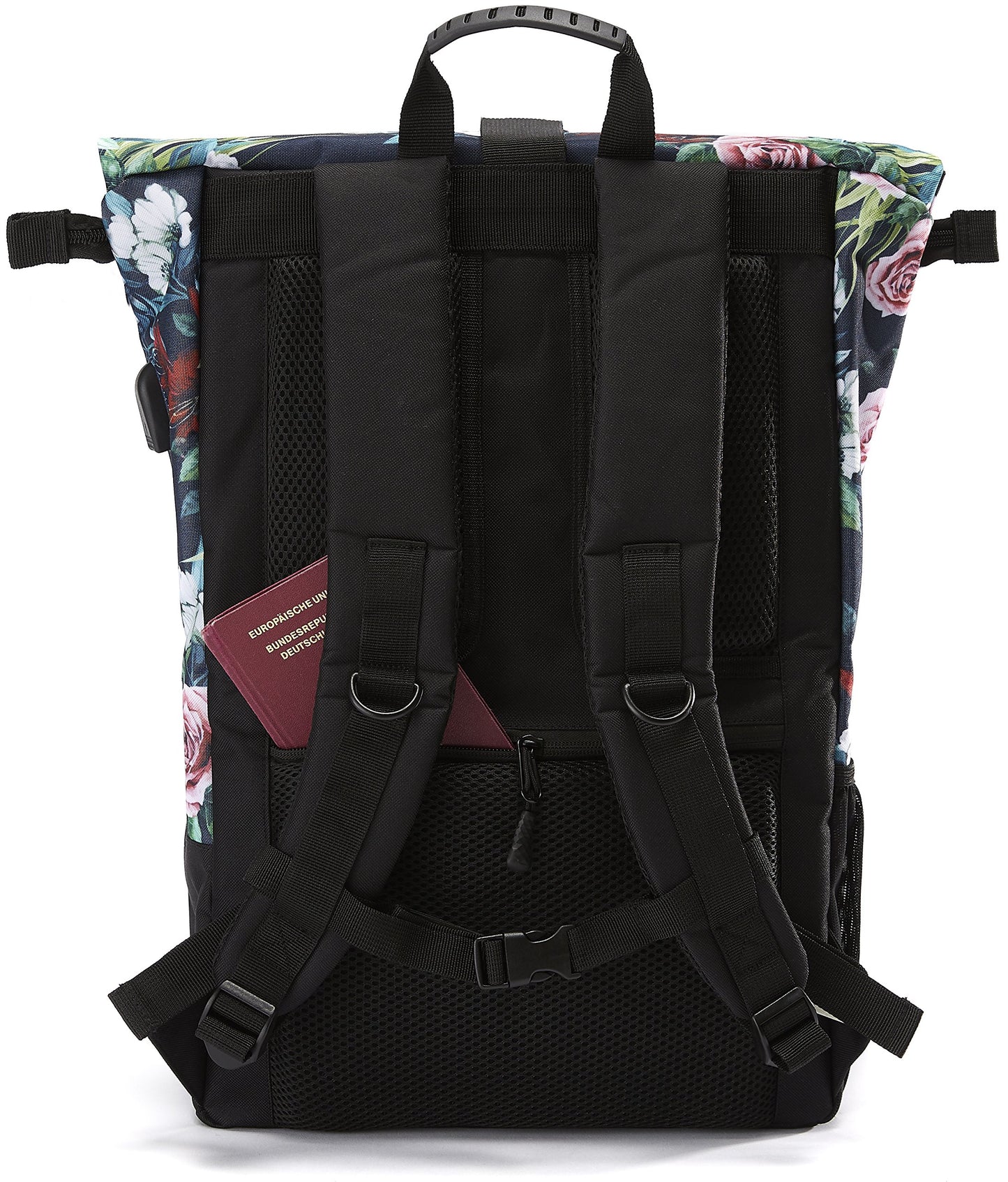 Ela Mo roll-top backpack for women - stylish and practical - laptop backpacks for women - anti-theft bag for school, college, business (Floral)