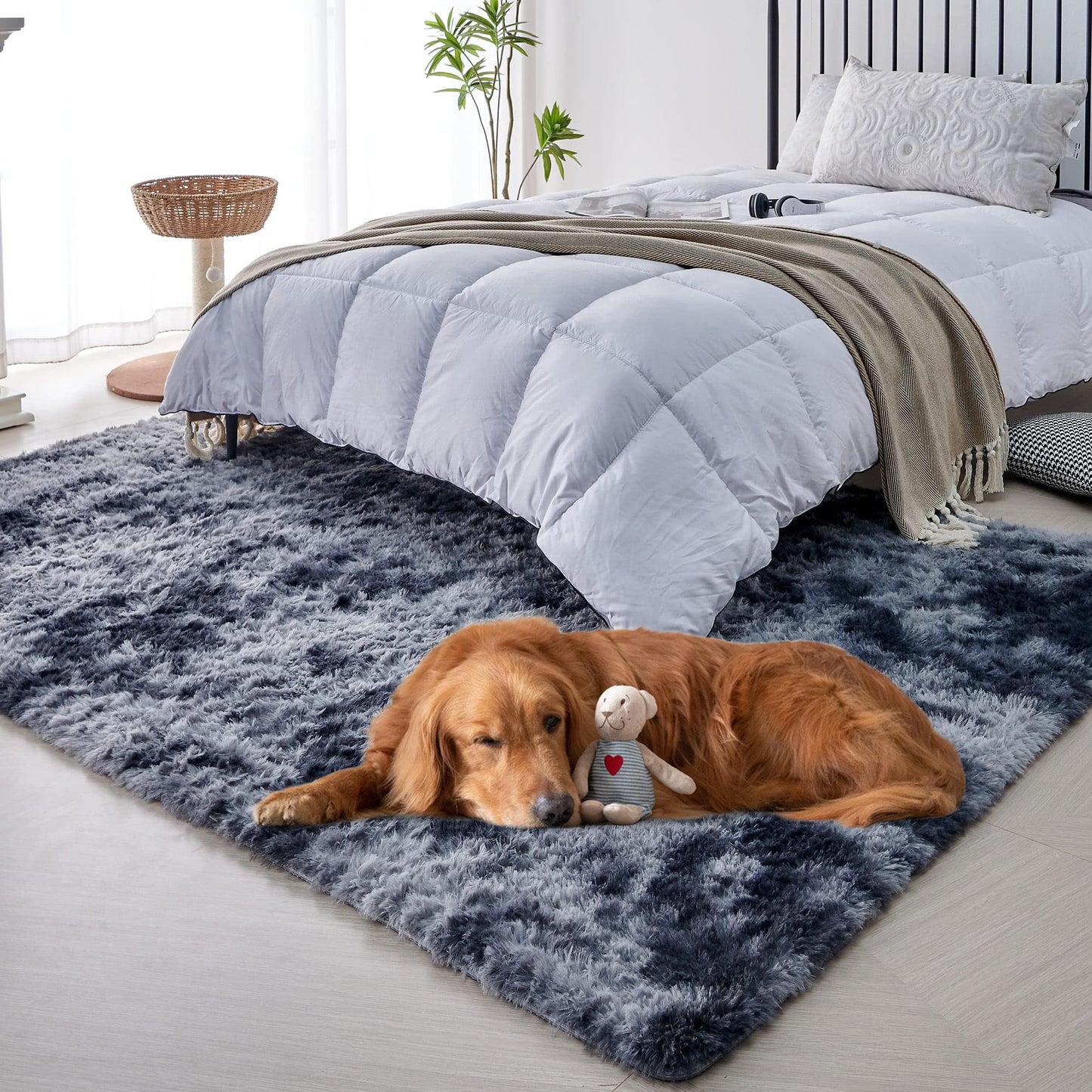 VOFUSHON Living Room High Pile Carpet, Shaggy Hallway Runner Modern Fluffy Soft Rug Large for Living Room Decor/Bedroom/Kids Room (80 x 150 cm, Dark Gray)