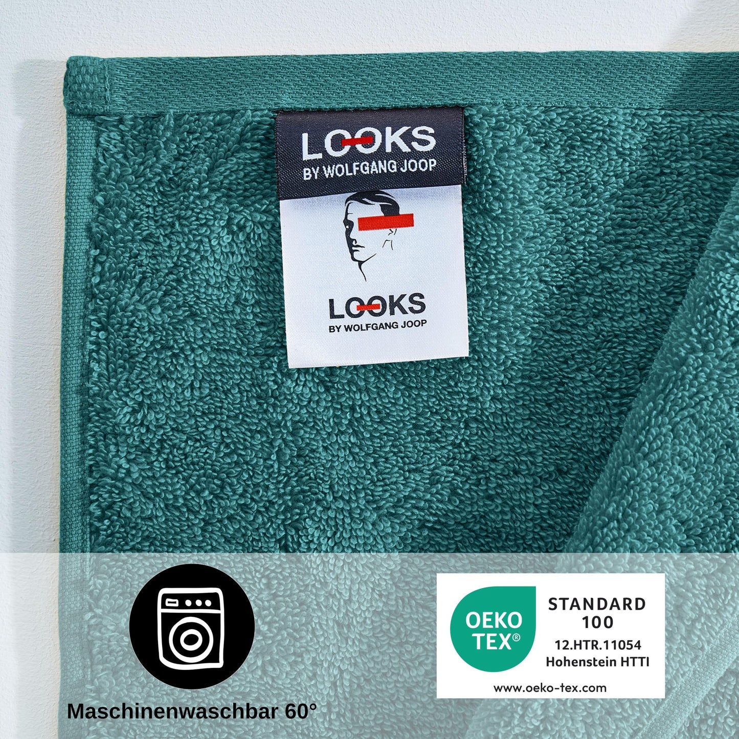 LOOKS BY WOLFGANG JOOP 2X Bath Towel 70x140 cm – 100% Cotton Double Pack Luxury Bath Towels with Hanger & Logo Embroidery, Set of 2 Large Towels in turquoise