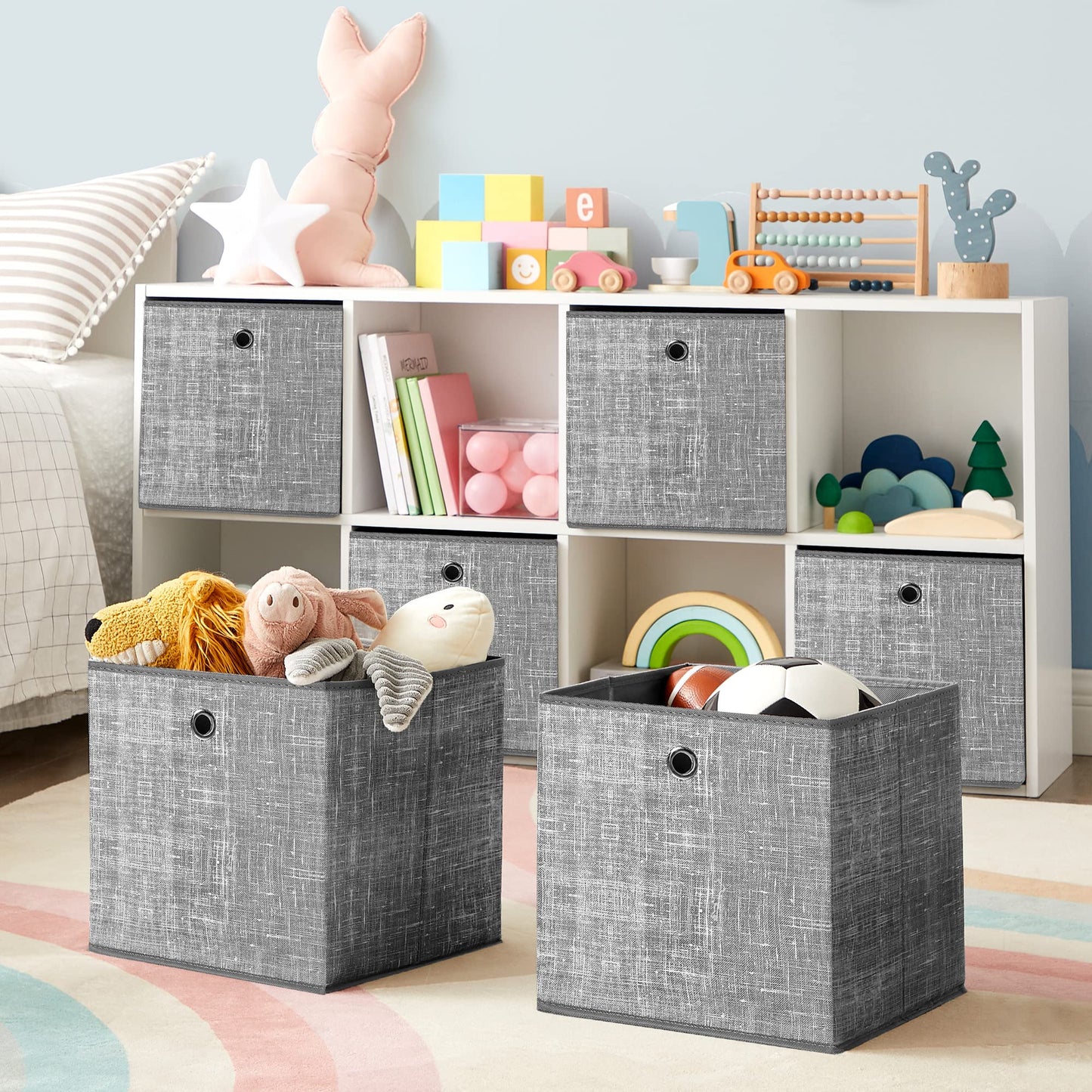 SONGMICS Storage Box, Set of 6, Storage Boxes made of non-woven fabric with handles, Storage Boxes, 30 x 30 x 30 cm, Organizer Box, for cube shelf, foldable box, clothes storage, grey marl RFB02LG-3.