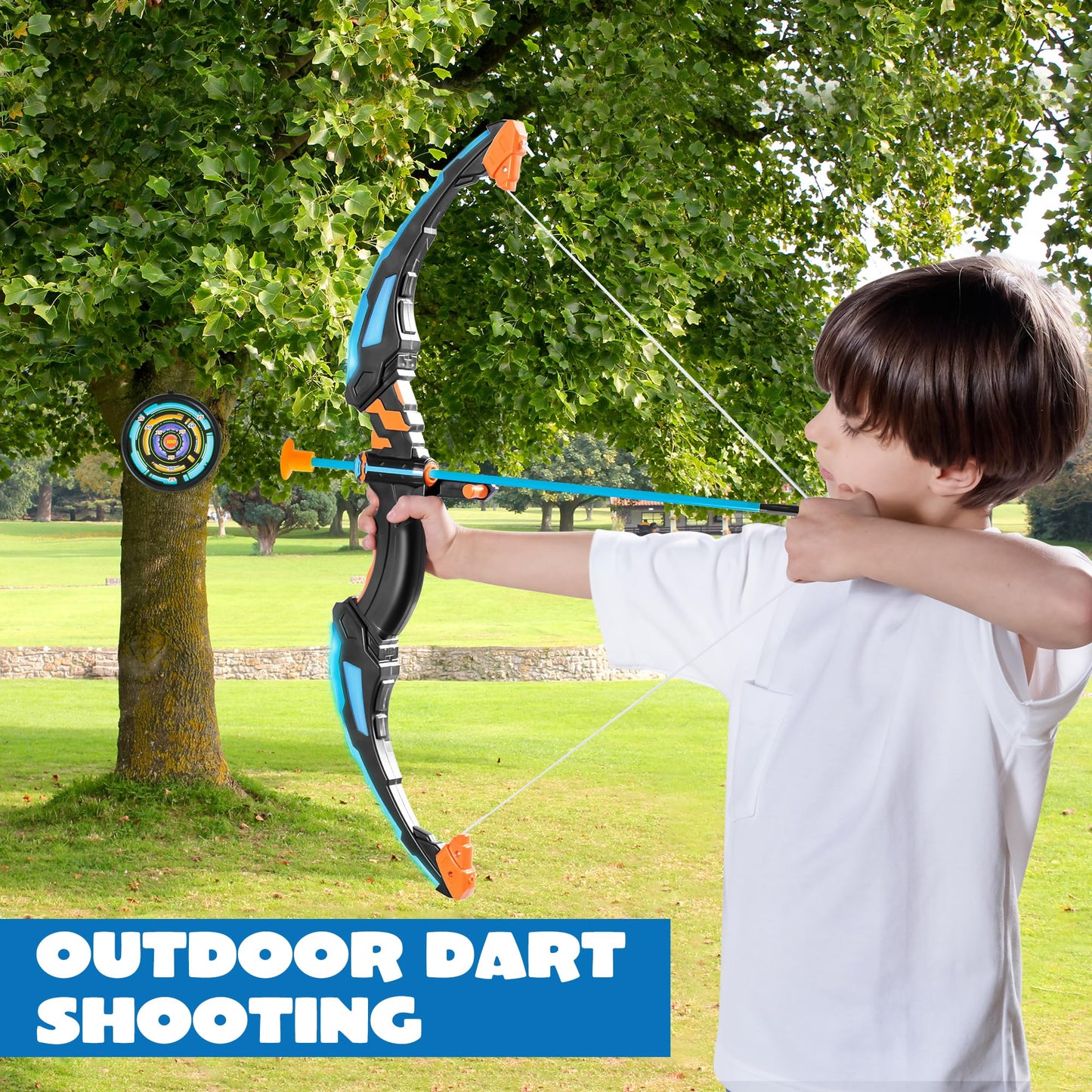 JOYIN Bow and Arrow Archery Toy Set for Kids, Light Up Archery Playset with glowing bow, 9 suction cup arrows, targets, and quiver.