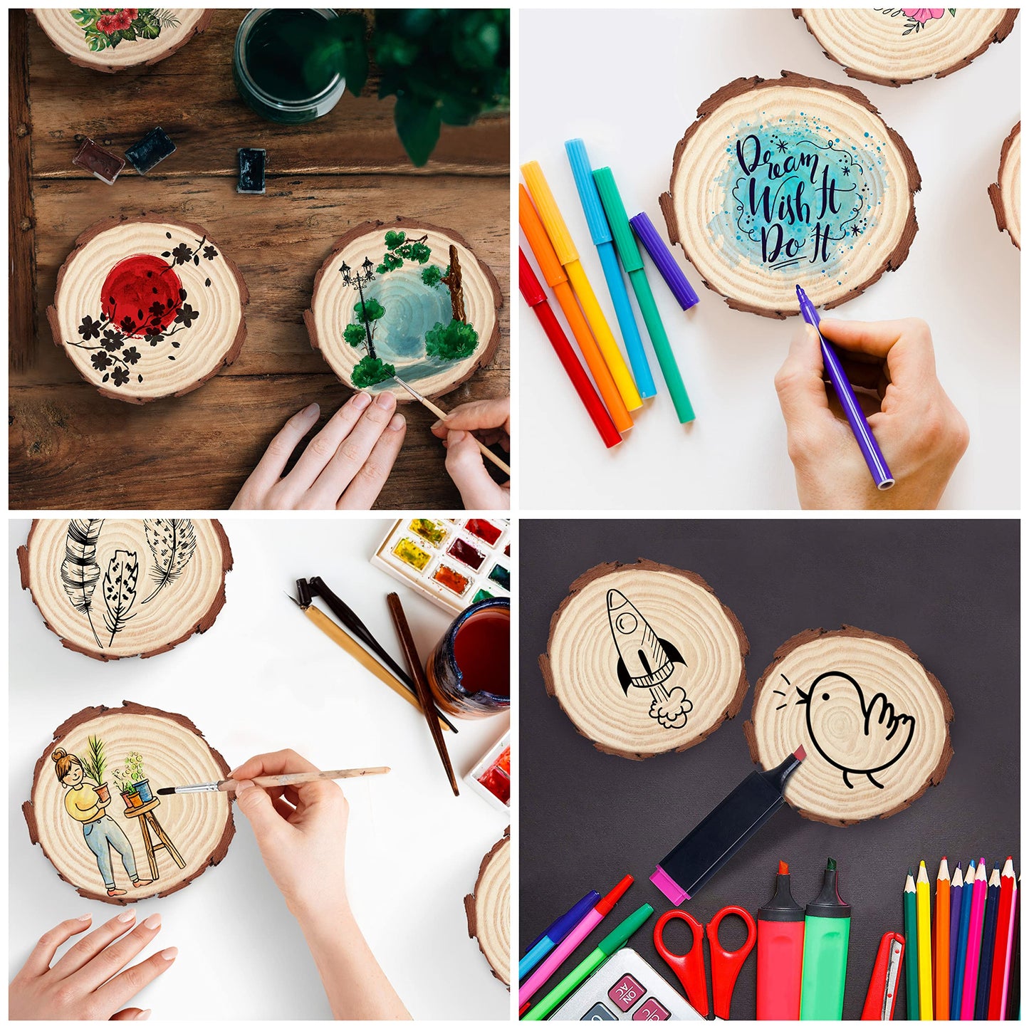 Kurtzy Unfinished Natural Wood Slices (20 pcs) 12-14 cm diameter, 10 mm thick - Rustic Smooth Wooden Discs for crafting with bark - For art, DIY, as wood slice decor & Christmas ornaments